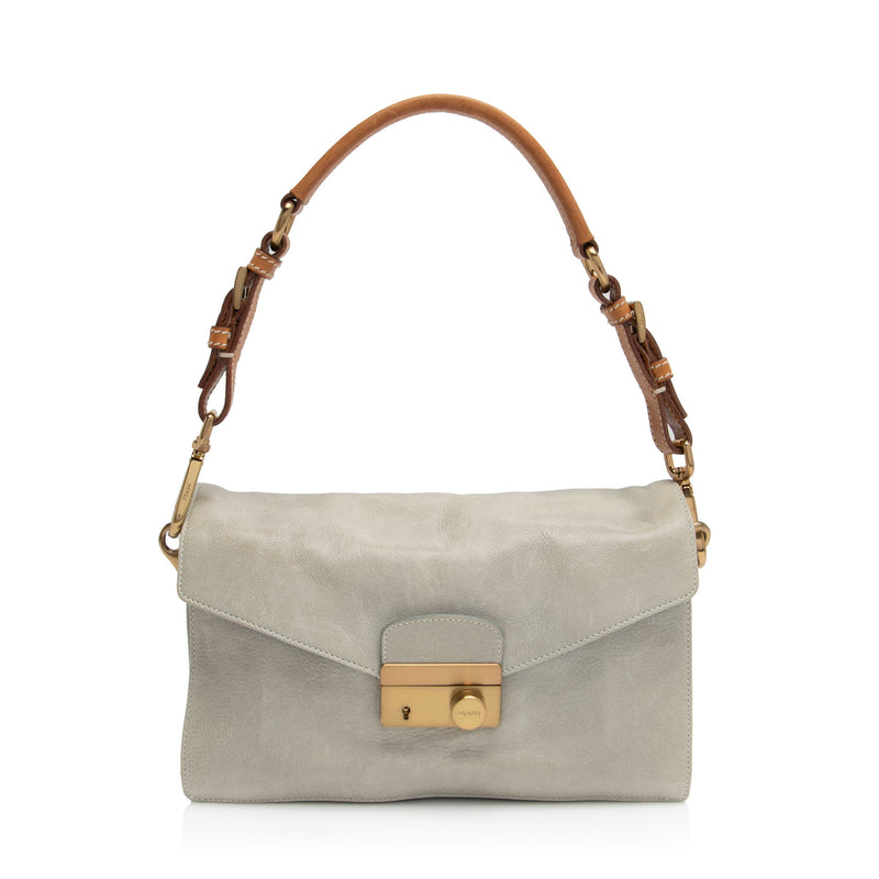 Prada Buffalo Sound Flap Padlock Shoulder Bag (SHF-9Xfle4)