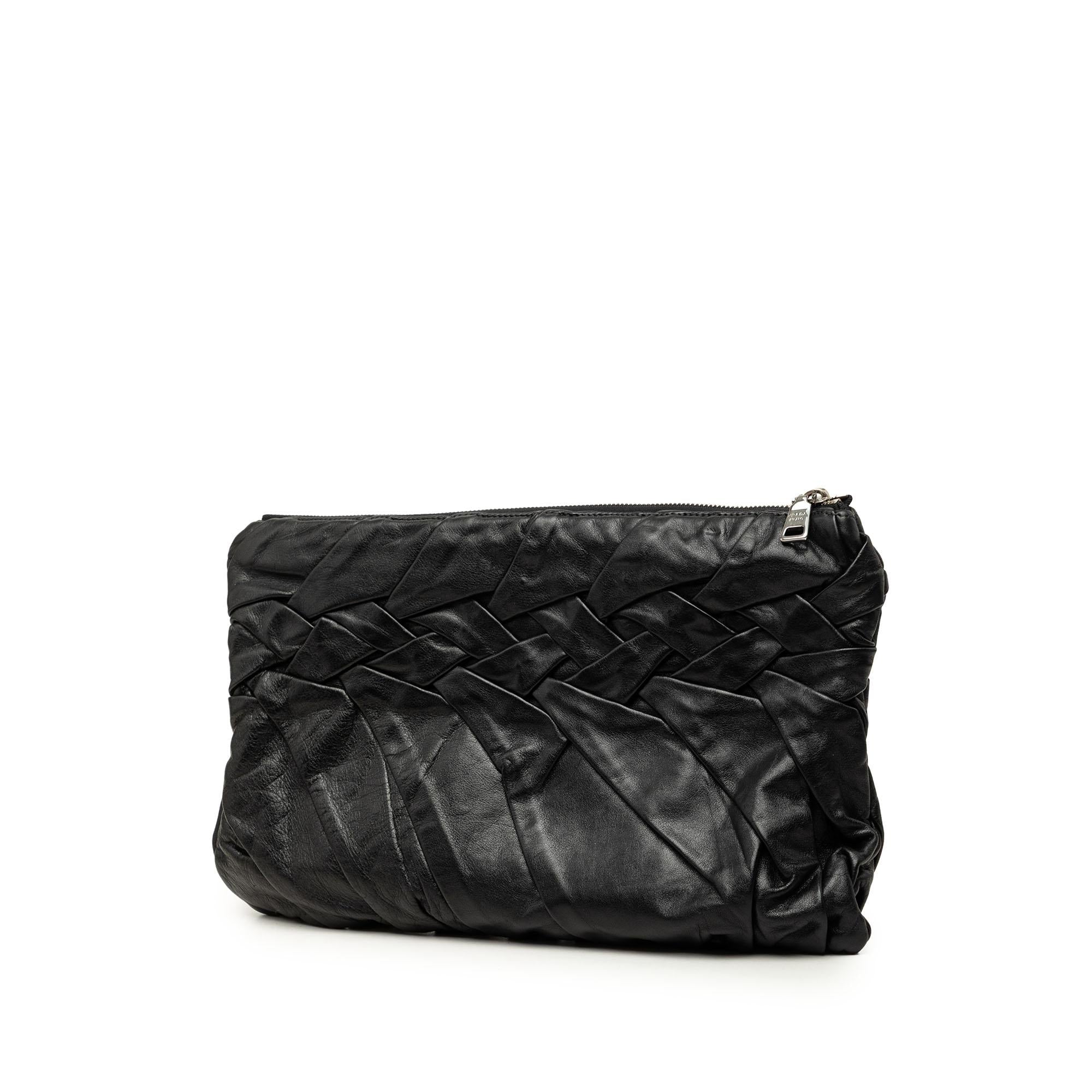 Prada Calfskin Diamond Pleated Clutch