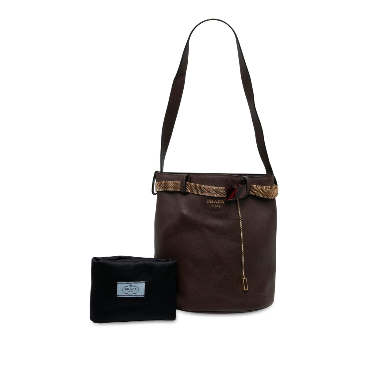 Prada Calfskin Jeweled Belted Bucket Bag