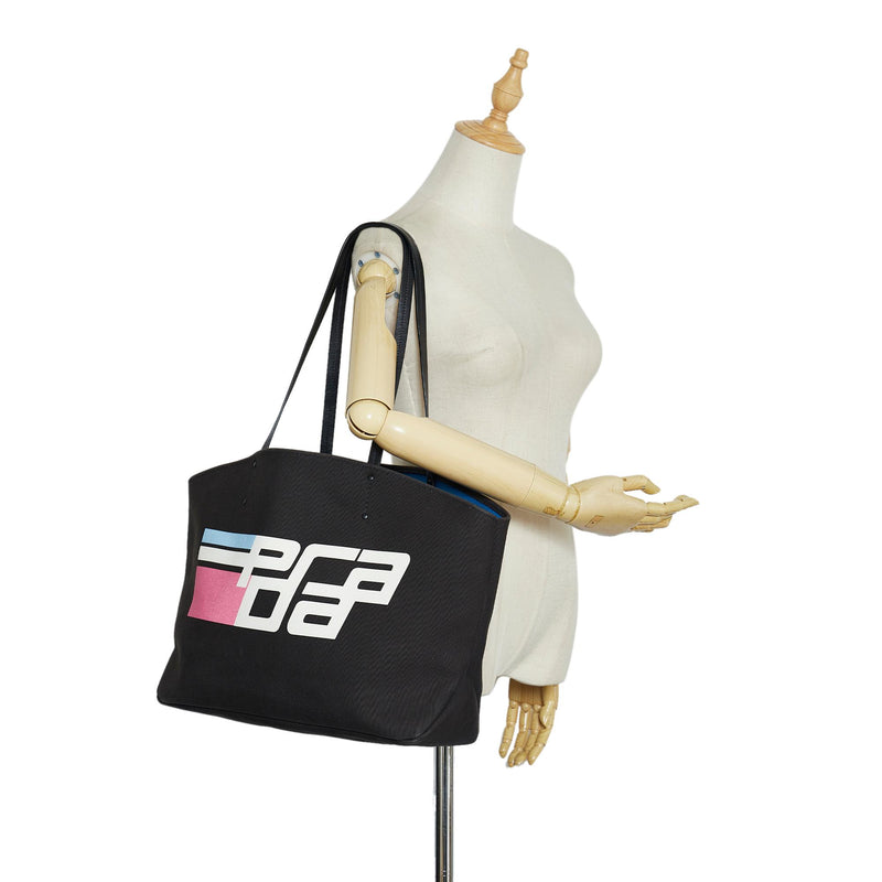 Prada Canapa Racing Logo Shopping Tote Bag SHG HhFFK0 LuxeDH