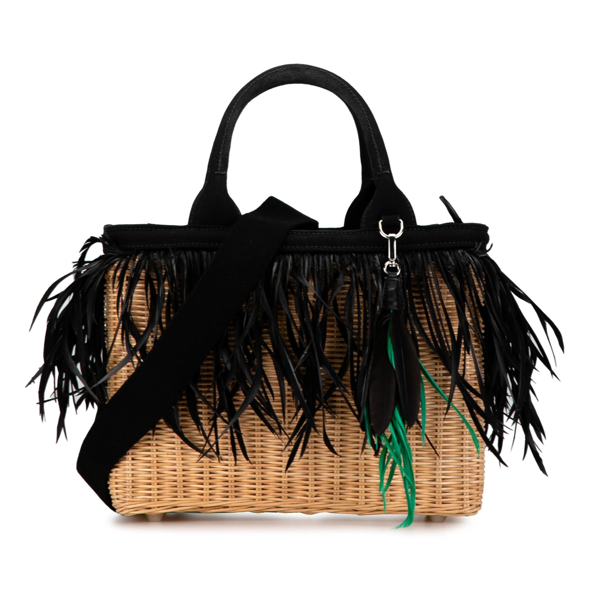 Prada Canapa Trimmed Feather Midollino Satchel (SHG-oJNQ0u)