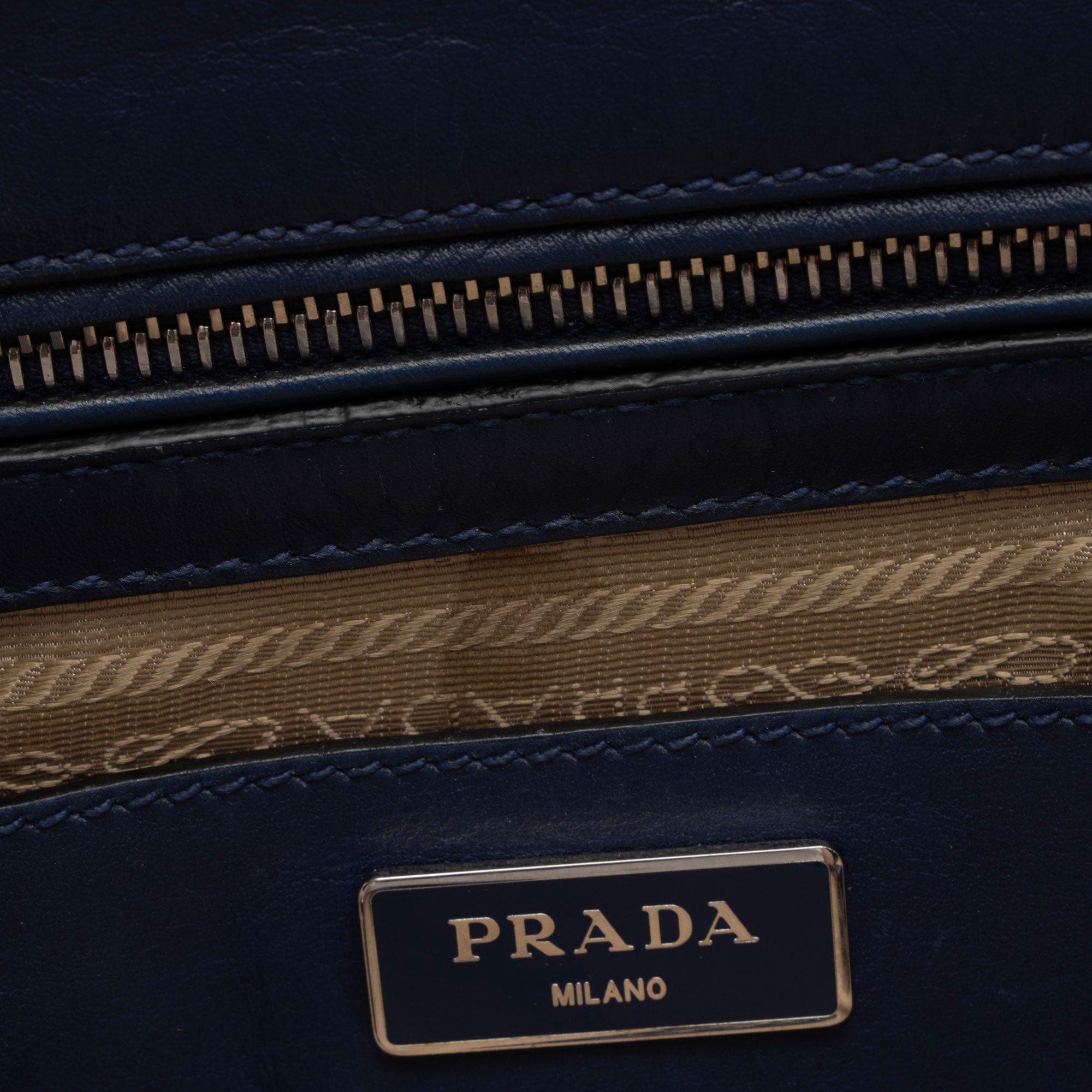 Prada Canvas Calfskin Stitch City Tote (SHF-FzLXxK)