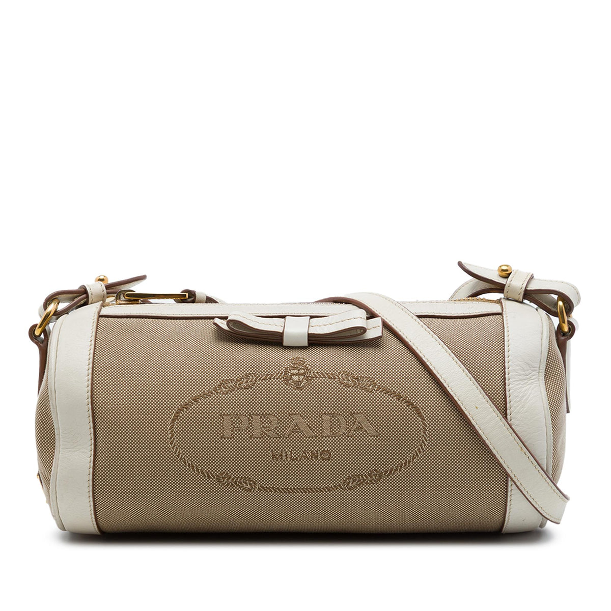 Prada Canvas Canapa Logo Bow Barrel Crossbody