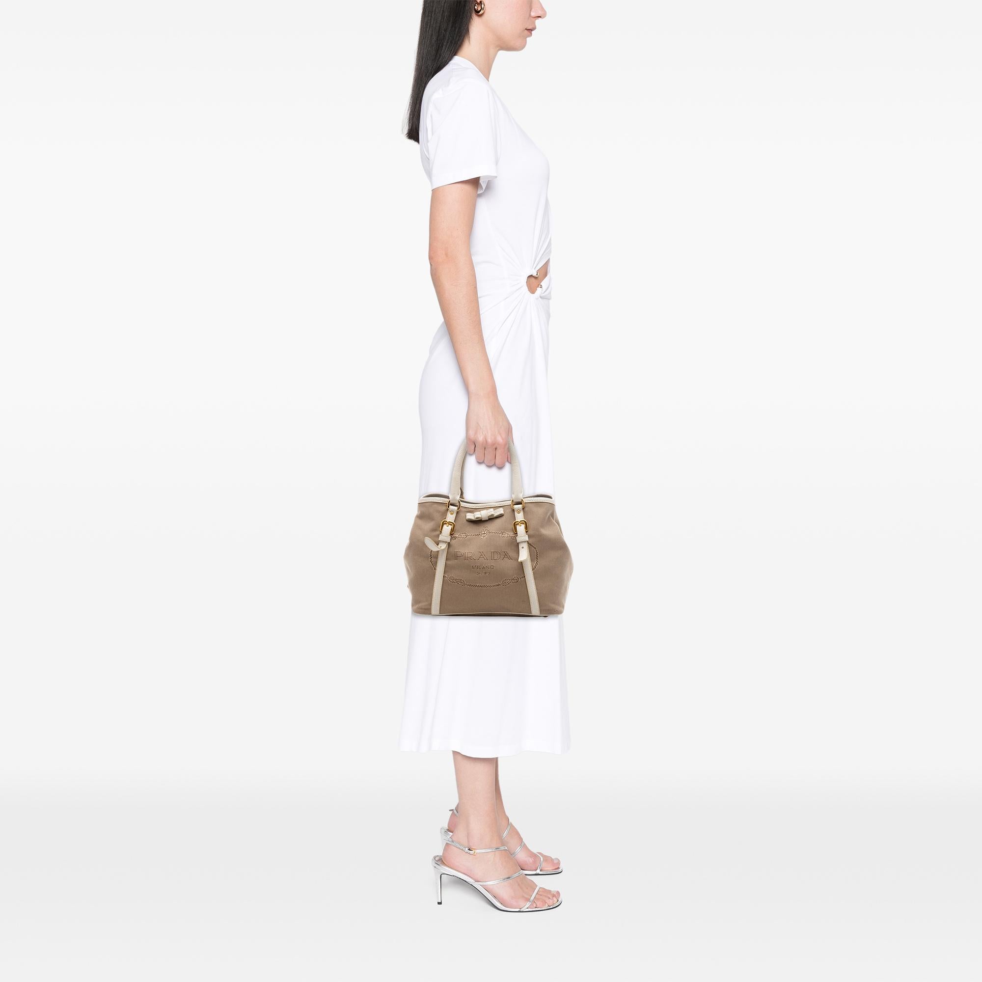 Prada Canvas Canapa Logo Bow Satchel