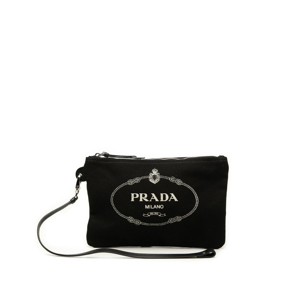 Prada Canvas Canapa Logo Wristlet Pouch