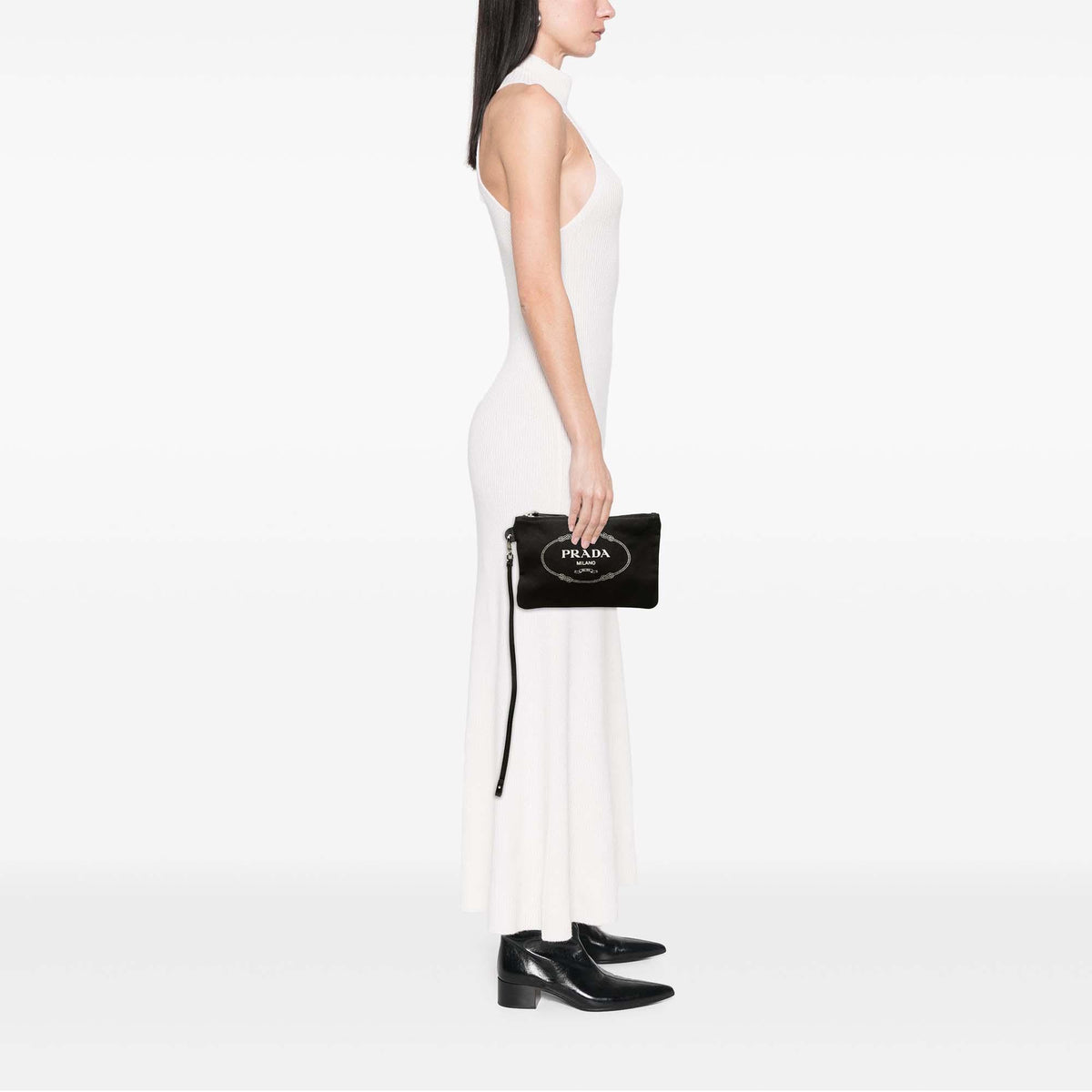 Prada Canvas Canapa Logo Wristlet Pouch