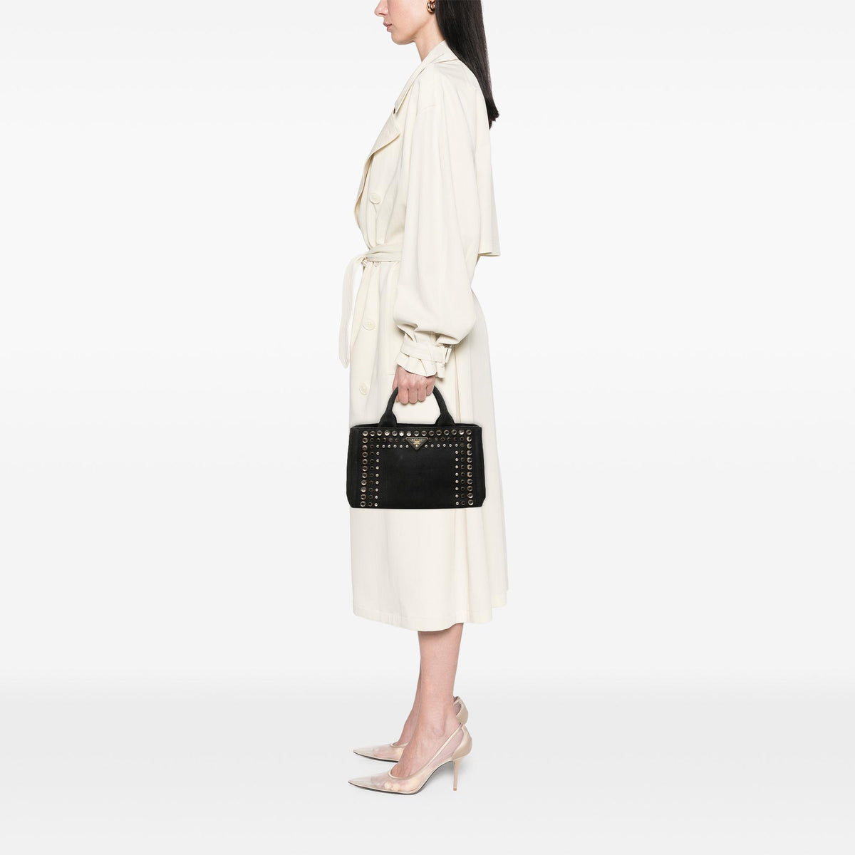 Prada Canvas Canapa Studded Handbag