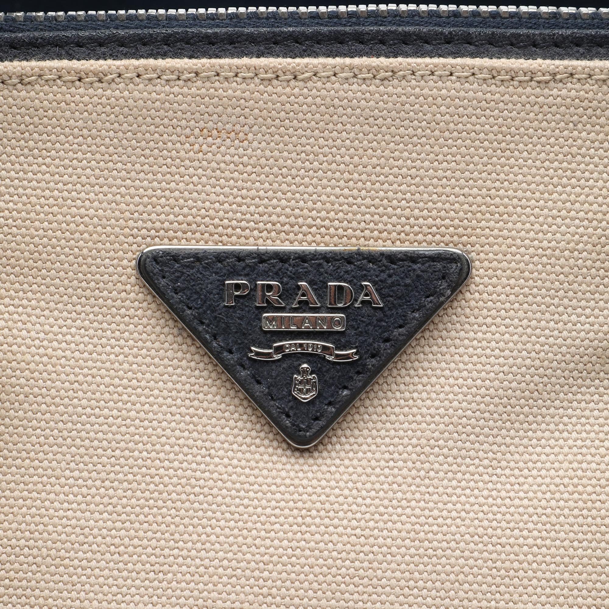 Prada Canvas and Suede Twin Pocket Double Handle Satchel