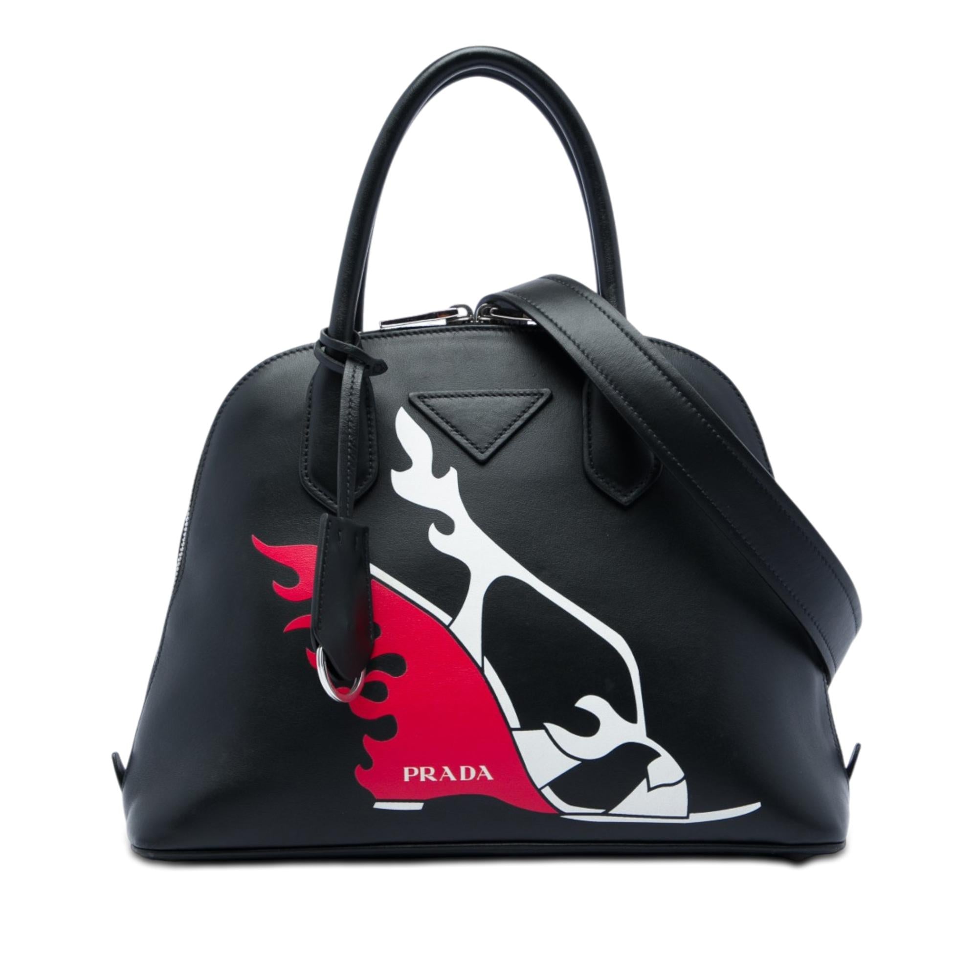 Prada City Calf Flame Heels Print Promenade Satchel