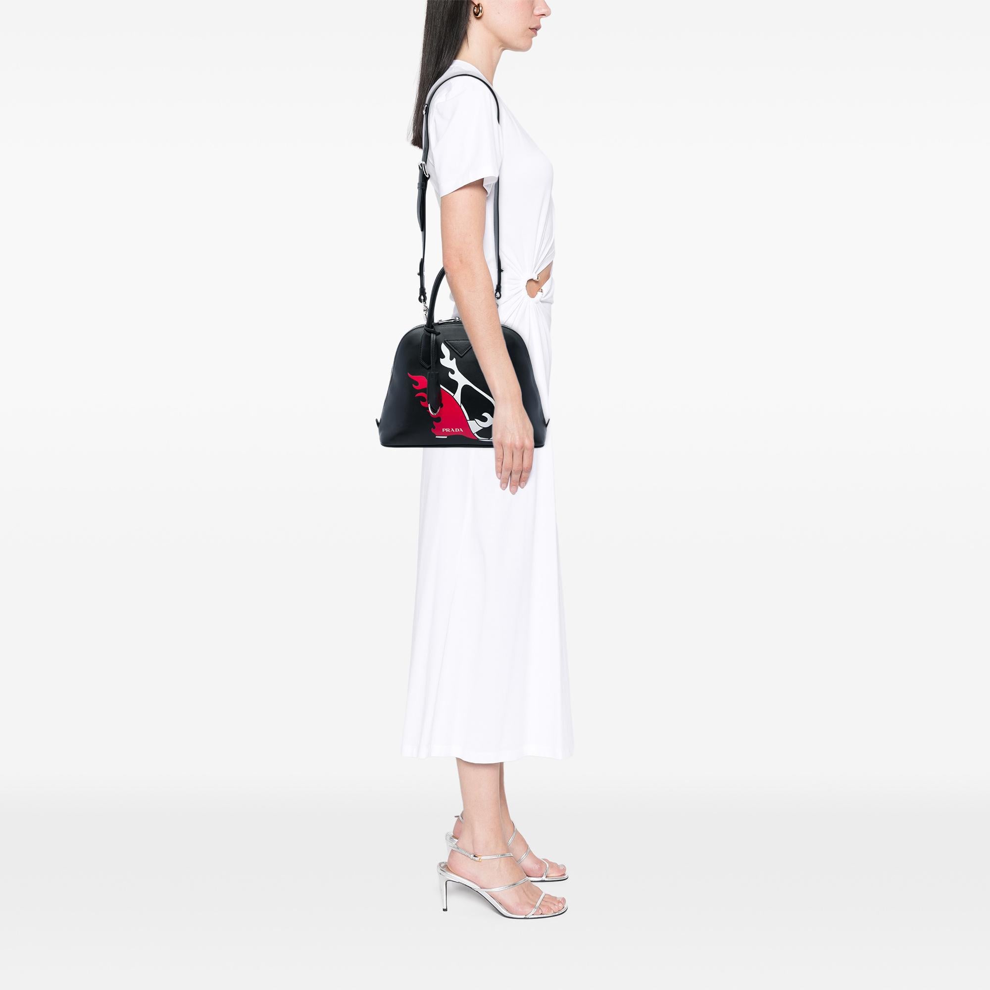 Prada City Calf Flame Heels Print Promenade Satchel