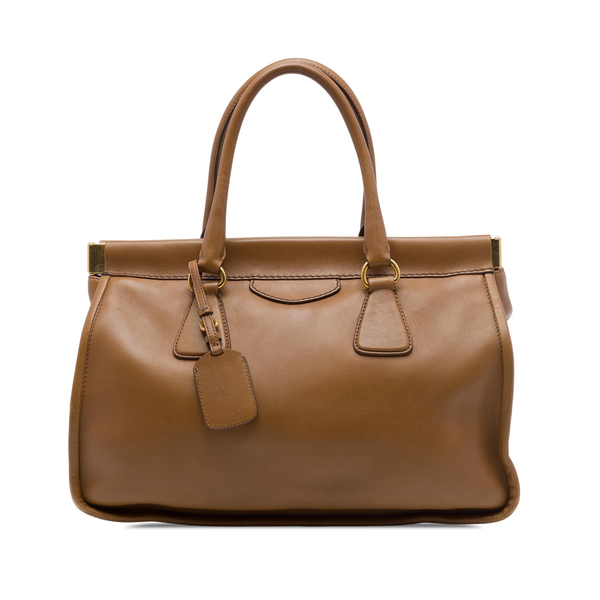 Prada City Calf Frame Top Handle Tote