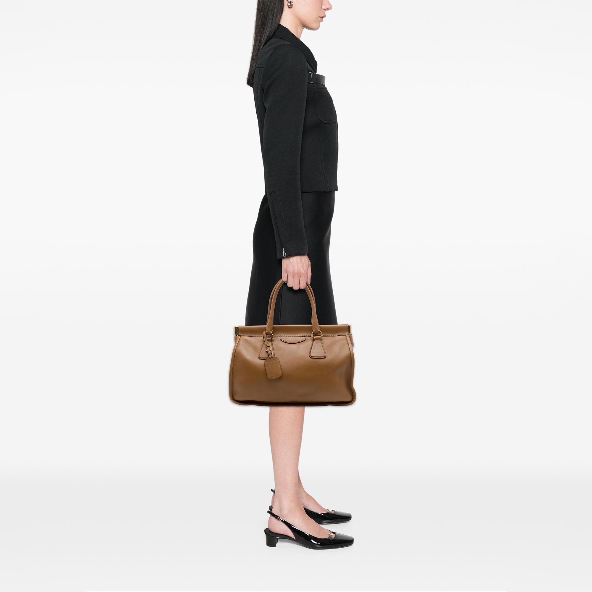 Prada City Calf Frame Top Handle Tote