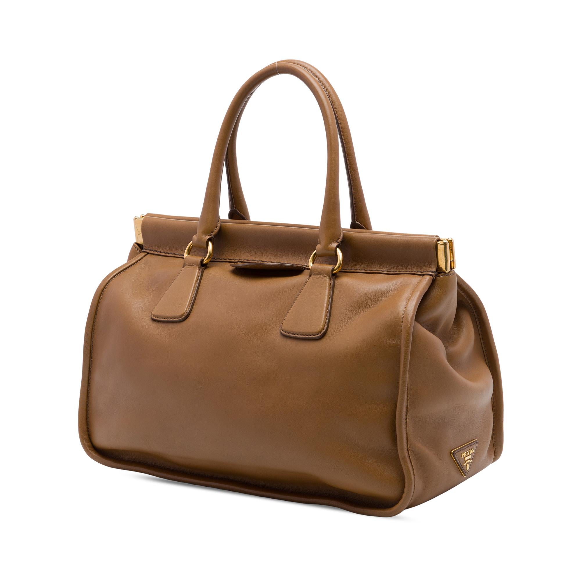 Prada City Calf Frame Top Handle Tote