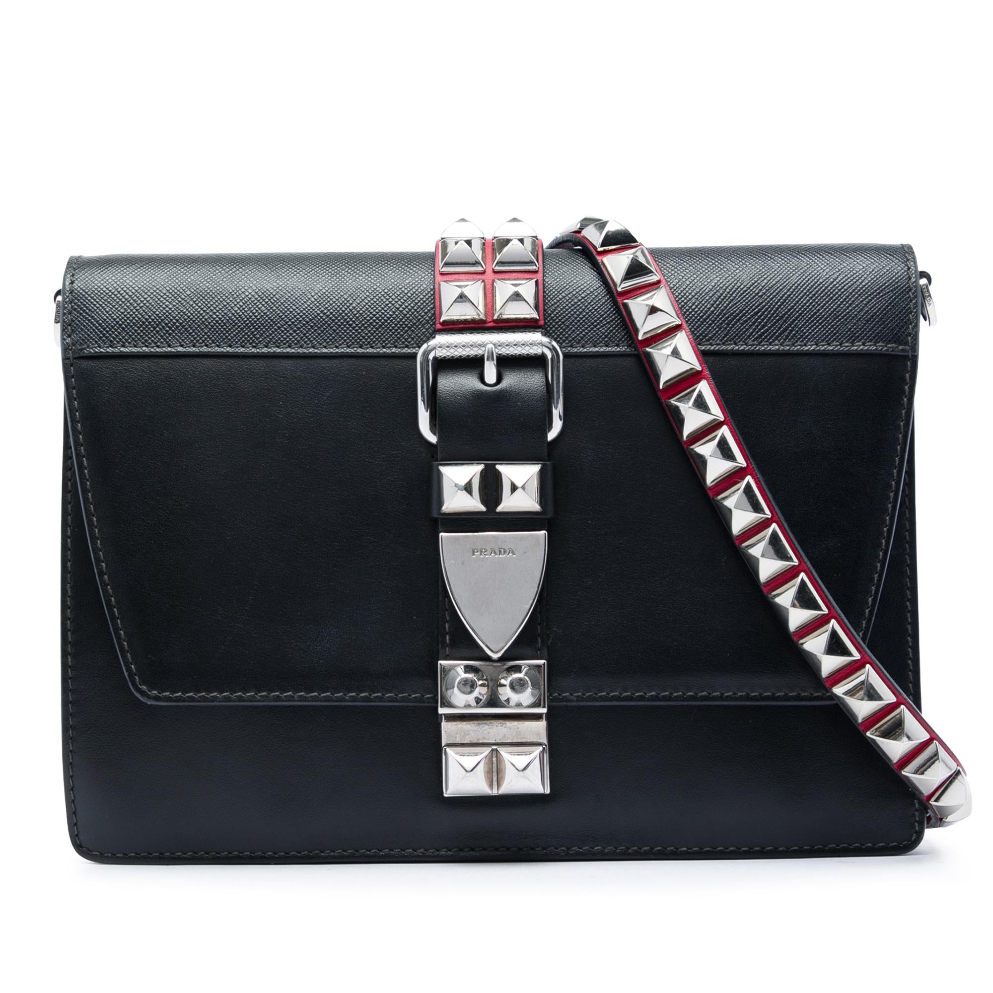 Prada City Calf and Saffiano Studded Elektra Crossbody