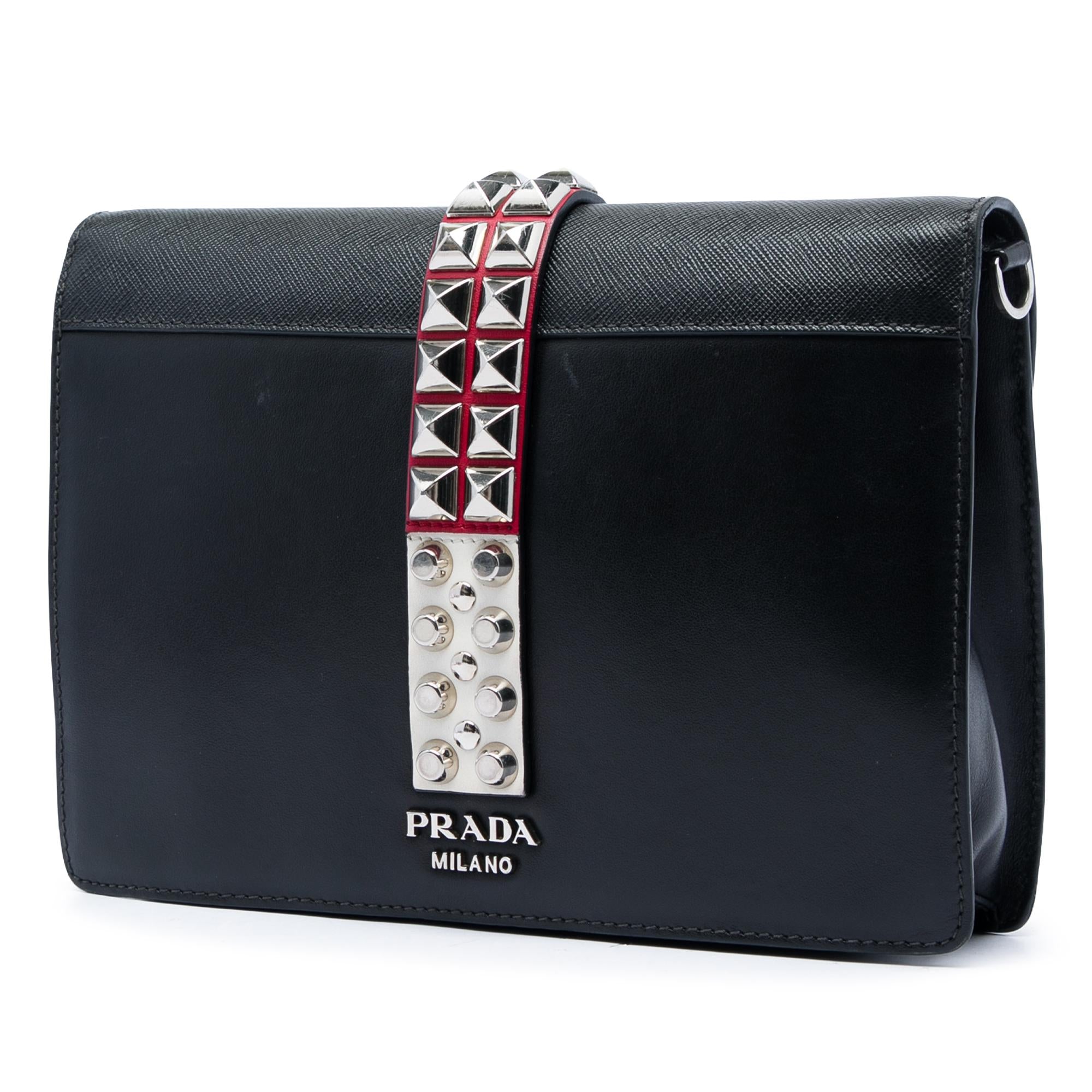 Prada City Calf and Saffiano Studded Elektra Crossbody