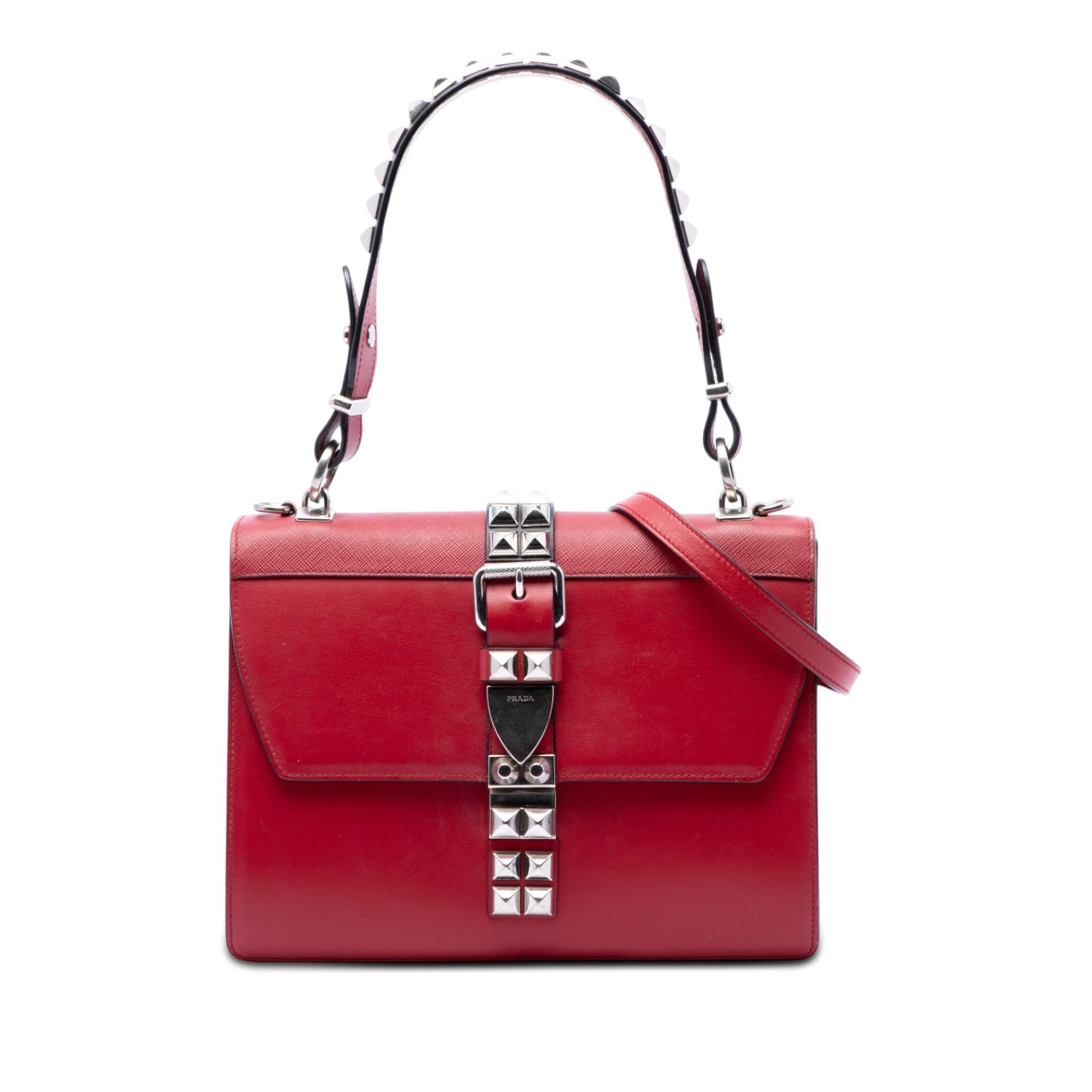 Prada City Calf and Saffiano Studded Elektra Satchel