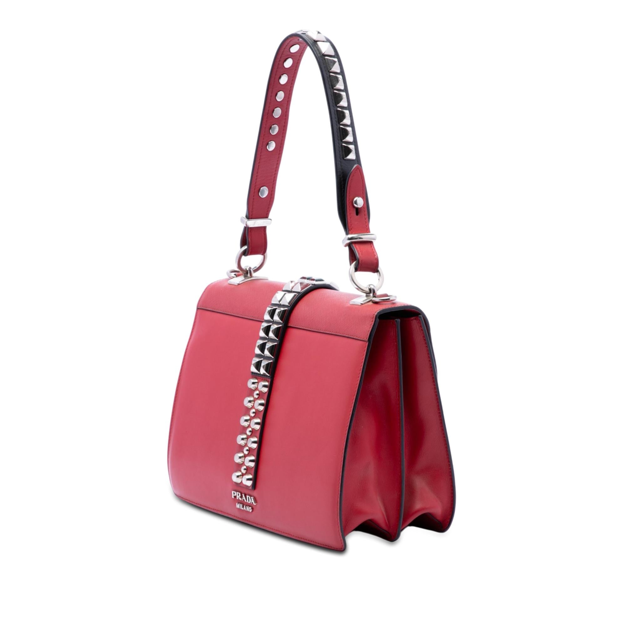 Prada City Calf and Saffiano Studded Elektra Satchel