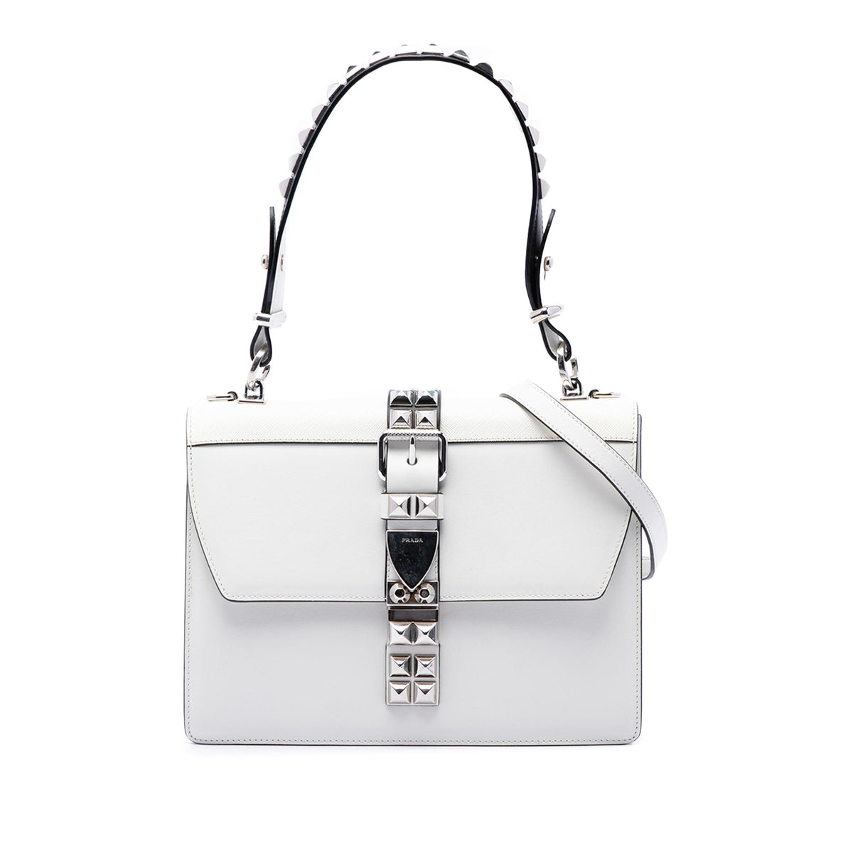 Prada City Calf and Saffiano Studded Elektra Satchel