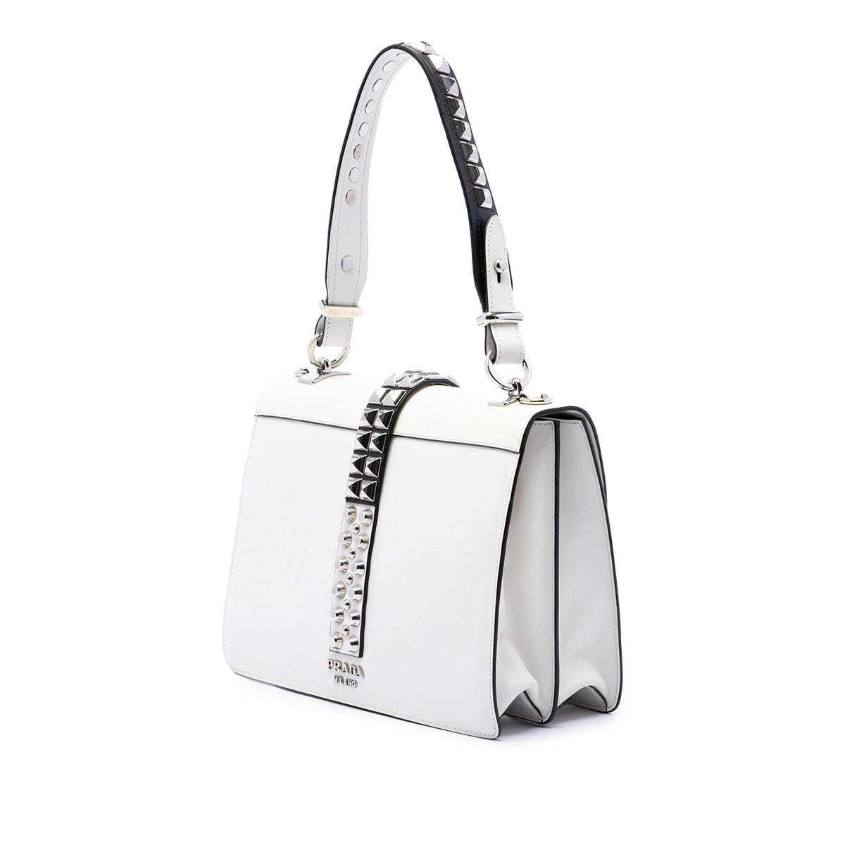 Prada City Calf and Saffiano Studded Elektra Satchel