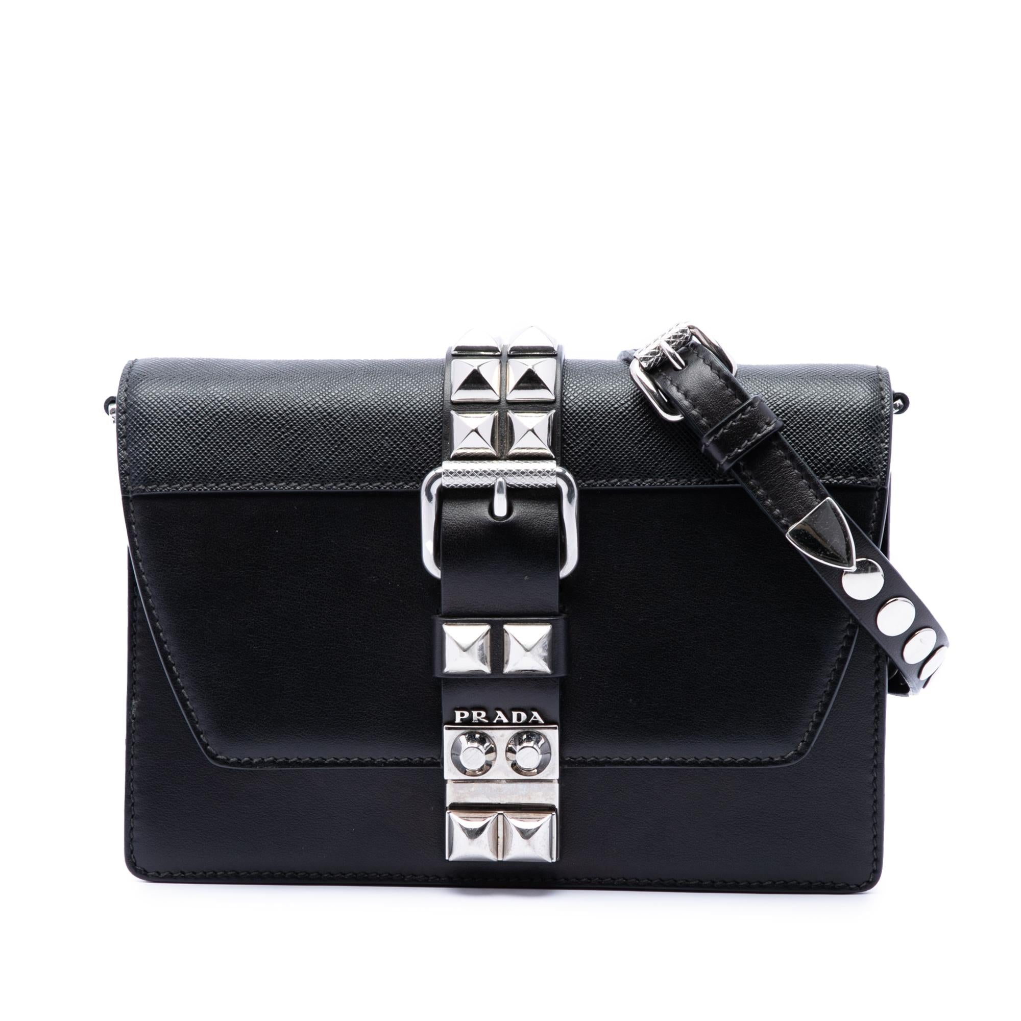 Prada City Calfskin and Saffiano Studded Elektra Crossbody