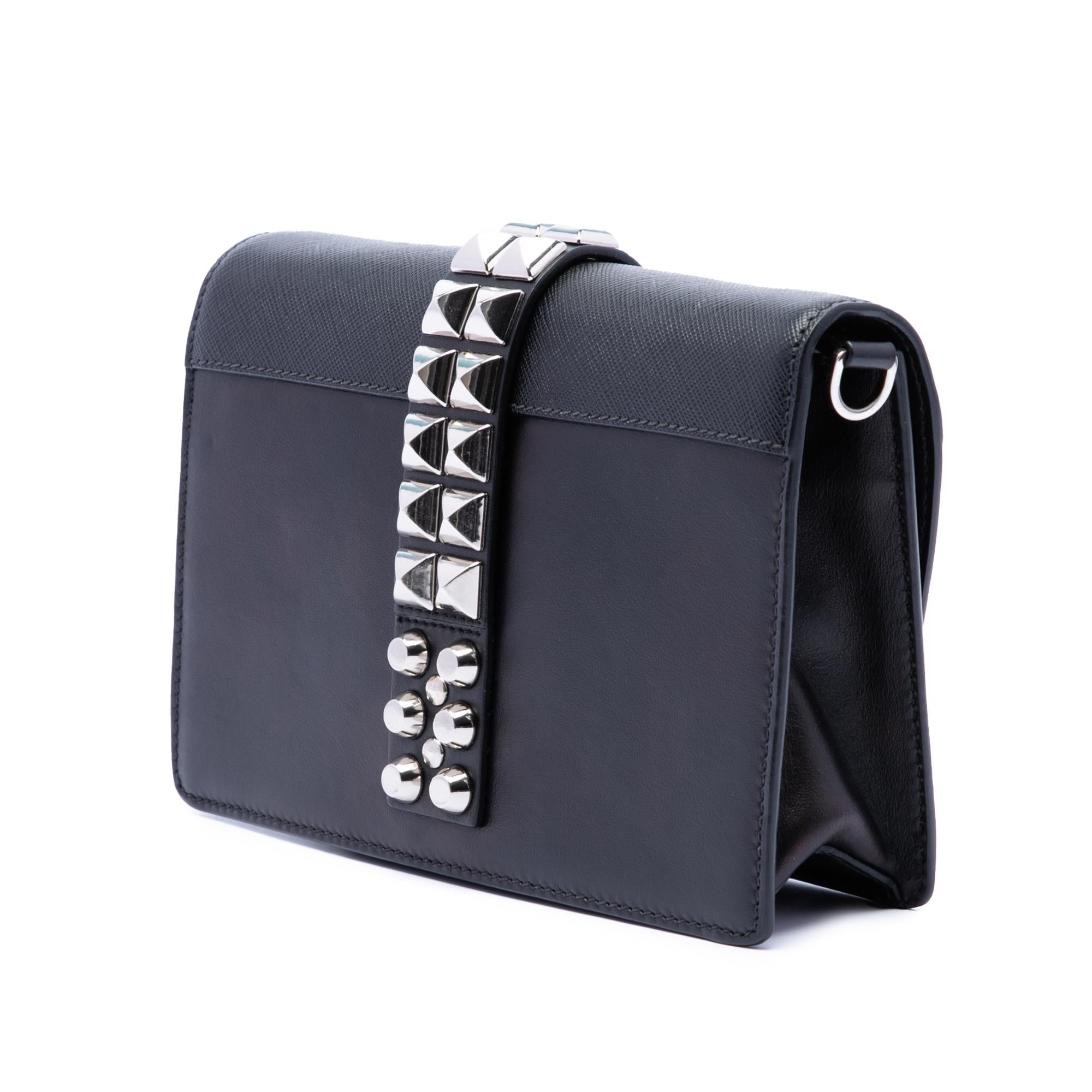 Prada City Calfskin and Saffiano Studded Elektra Crossbody