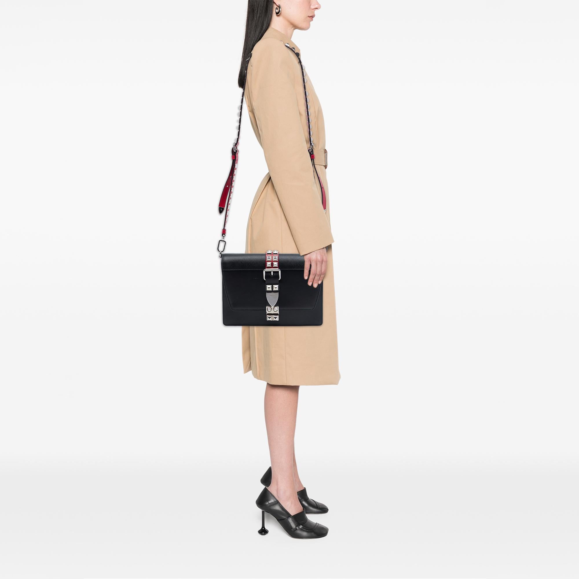 Prada City Calfskin and Saffiano Studded Elektra Crossbody