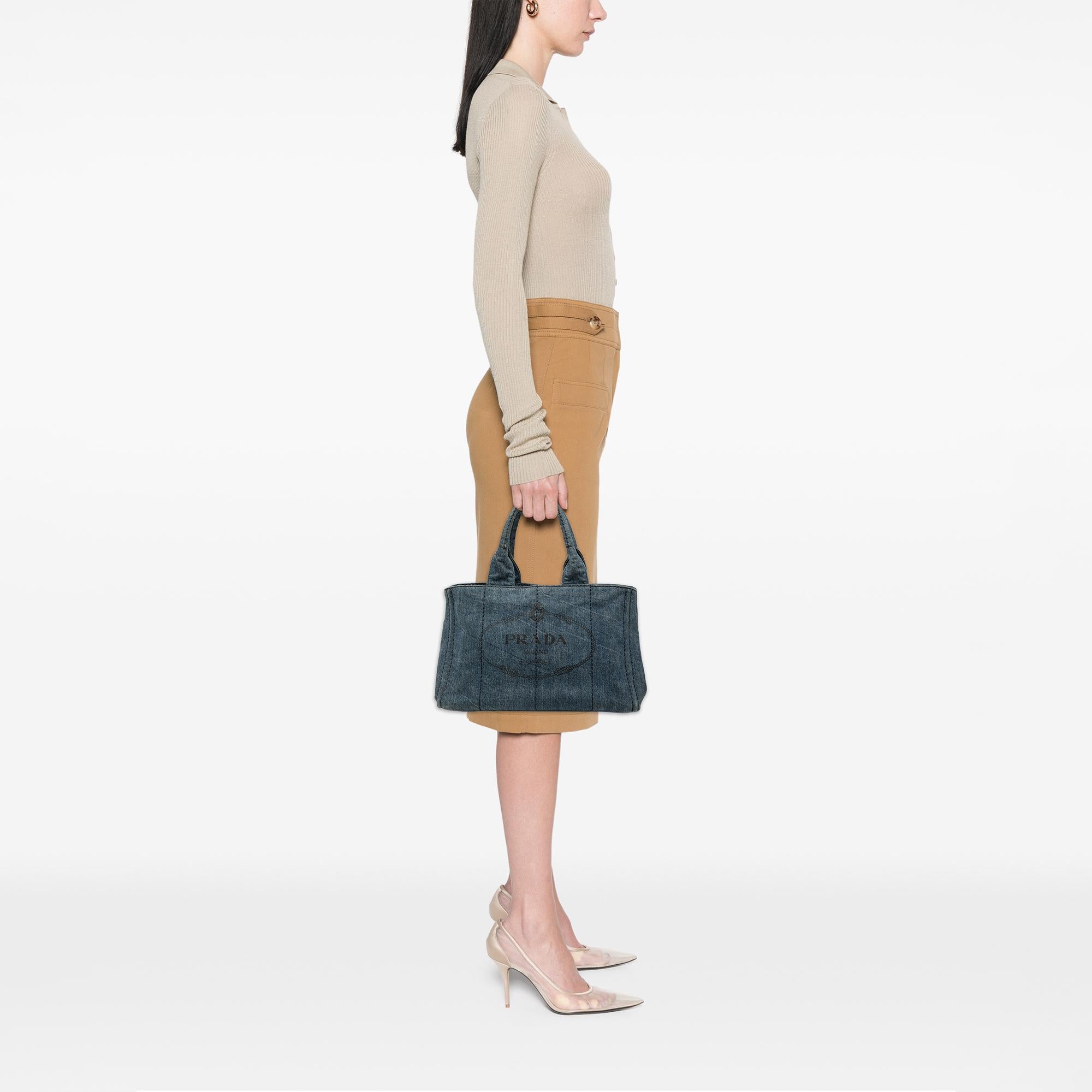 Prada Denim Canapa Logo Tote