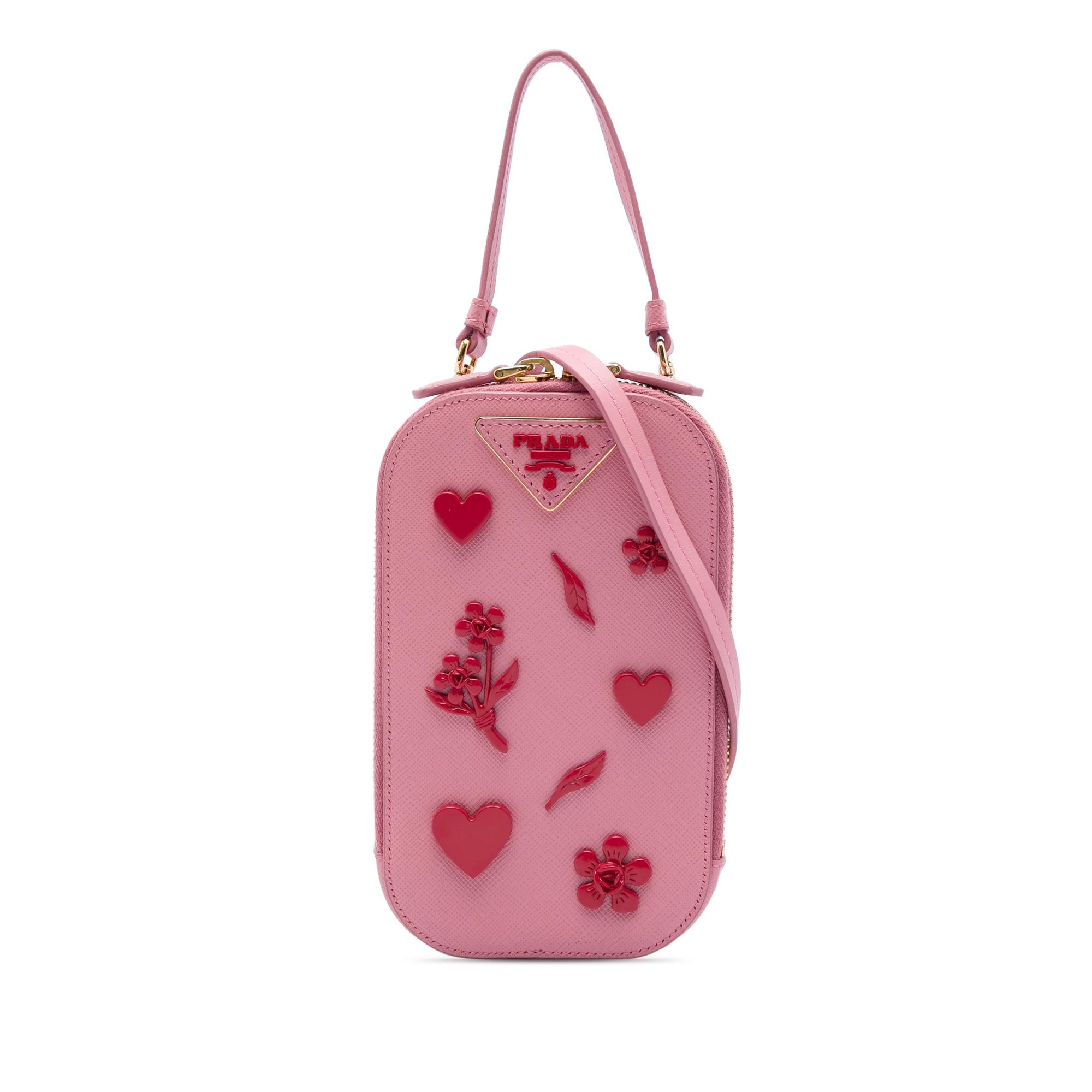 Prada Embellished Saffiano Lux Phone Pouch