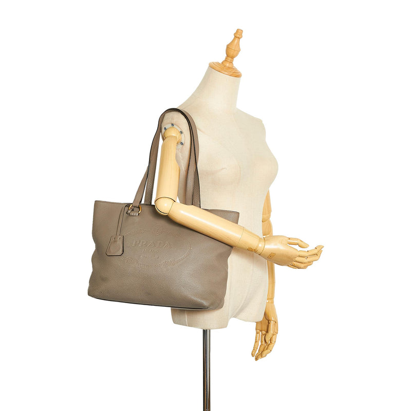 Prada Embossed Logo Leather Tote (SHGwrixDz) LuxeDH