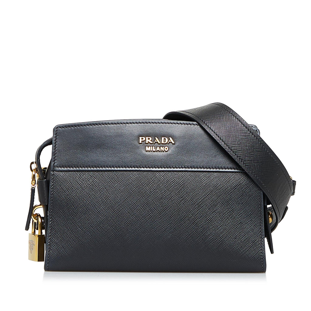 Prada Saffiano Vernice Black Leather Crossbody Bag