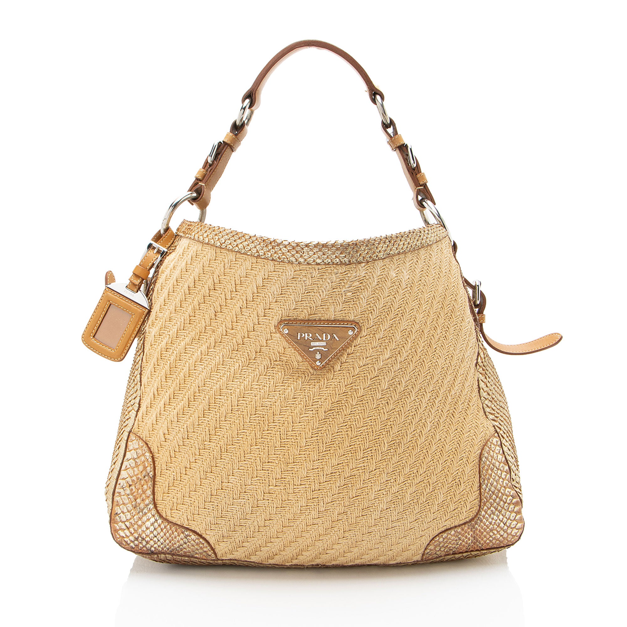 Prada Jute Metallic Python Hobo
