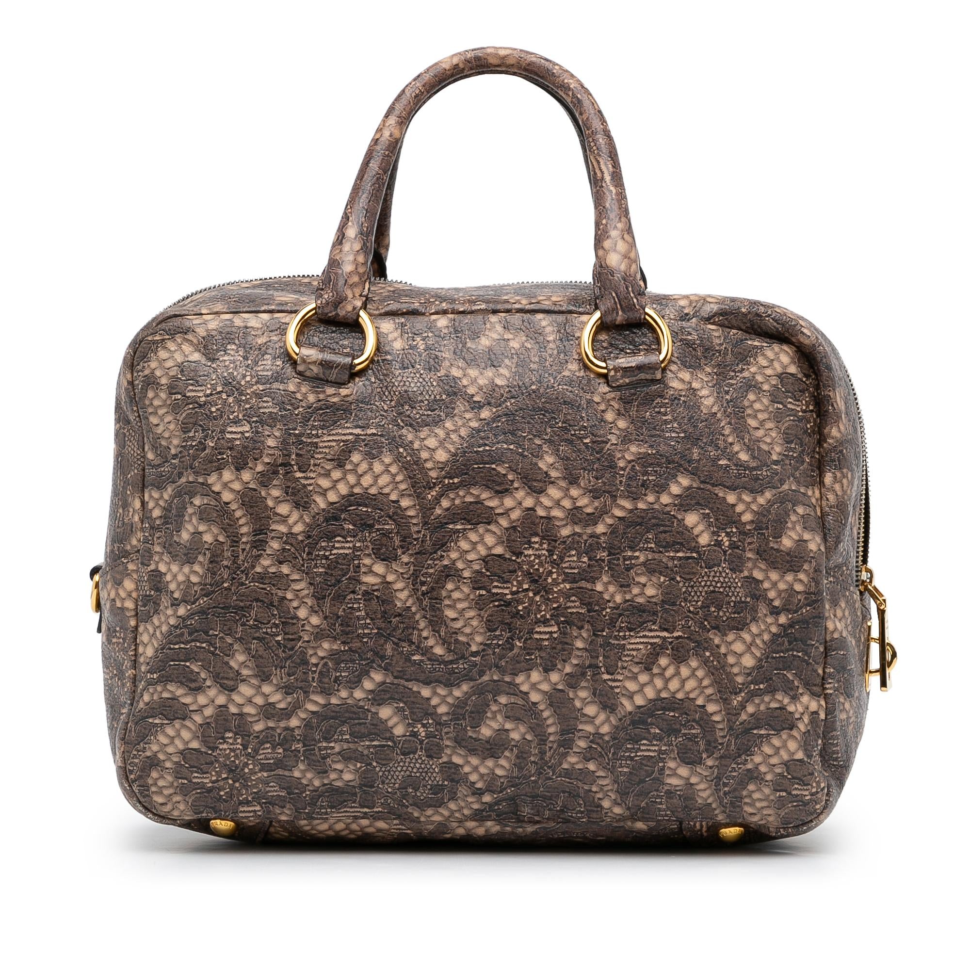Prada Lace Print Bauletto Handbag (SHG-GwbtwK)