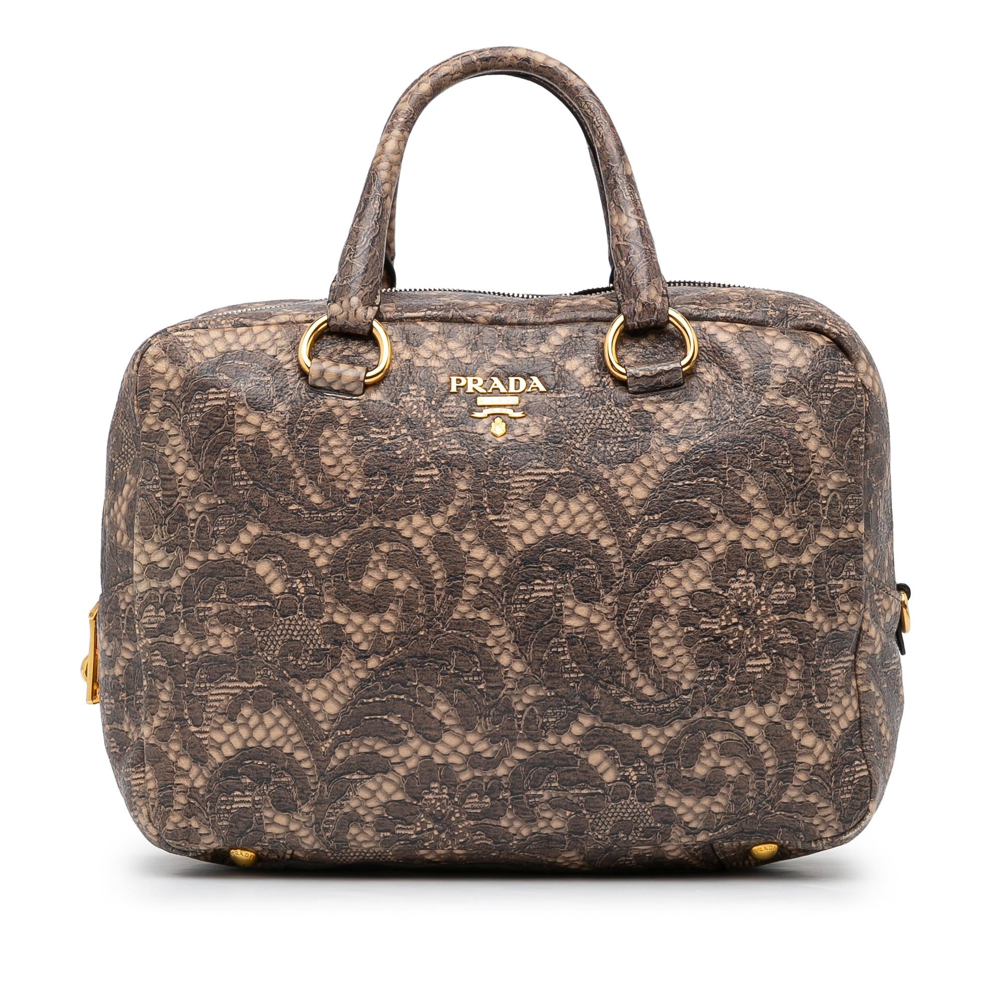 Prada Lace Print Bauletto Handbag (SHG-GwbtwK)