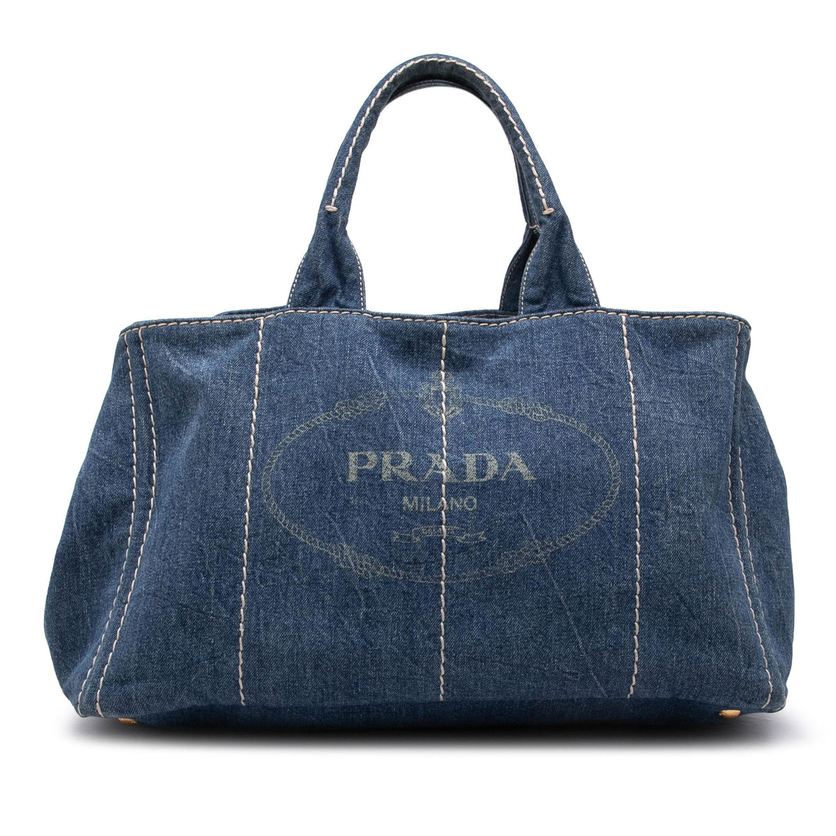 Prada Large Denim Canapa Logo Tote