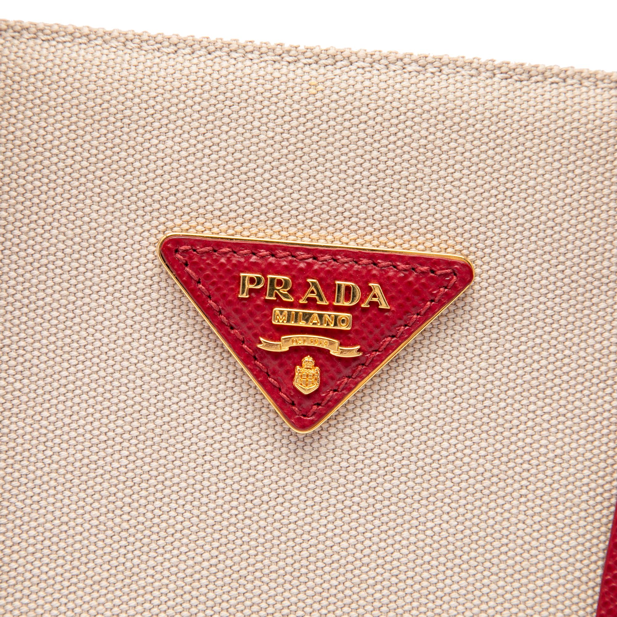 Prada Large Saffiano Trimmed Canapa Double Satchel