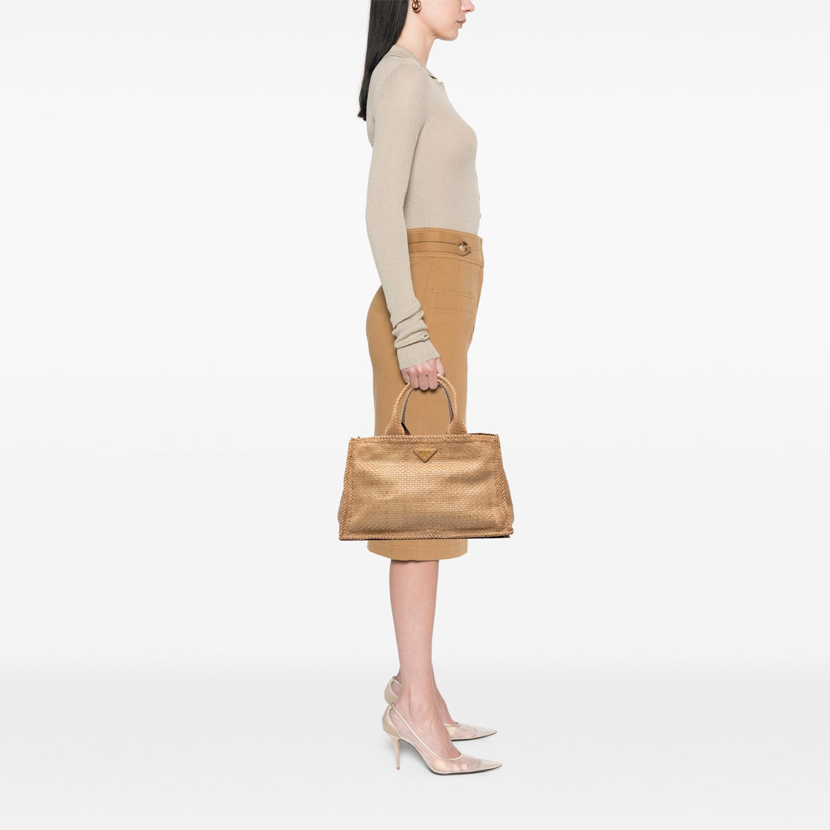 Prada Large Woven Goatskin Madras Shopping Tote
