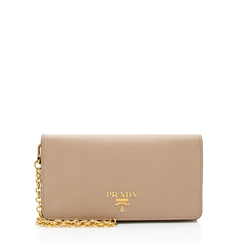 Prada chain leather wallet clearance