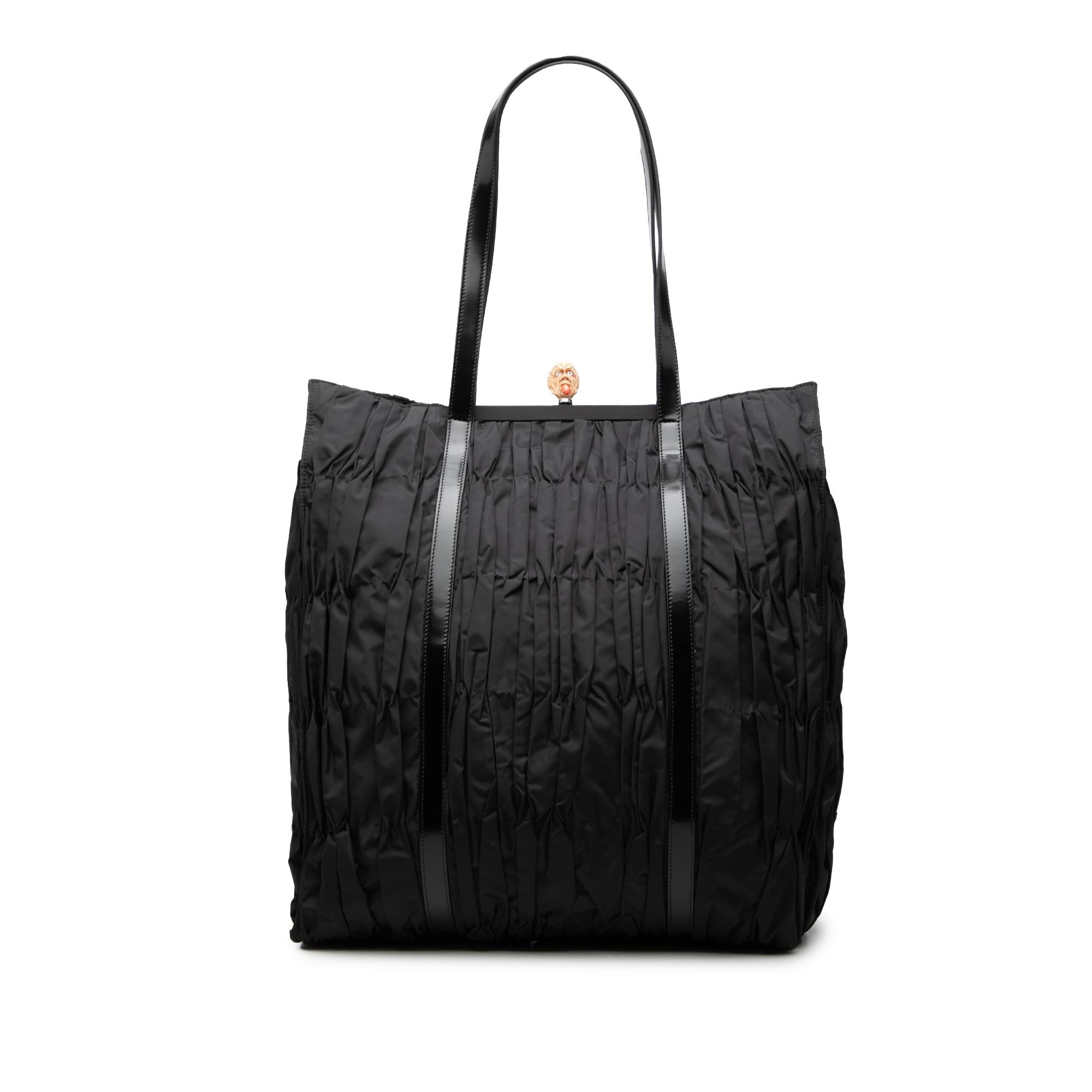 Prada Leather Trimmed Re Nylon Pleated Tote