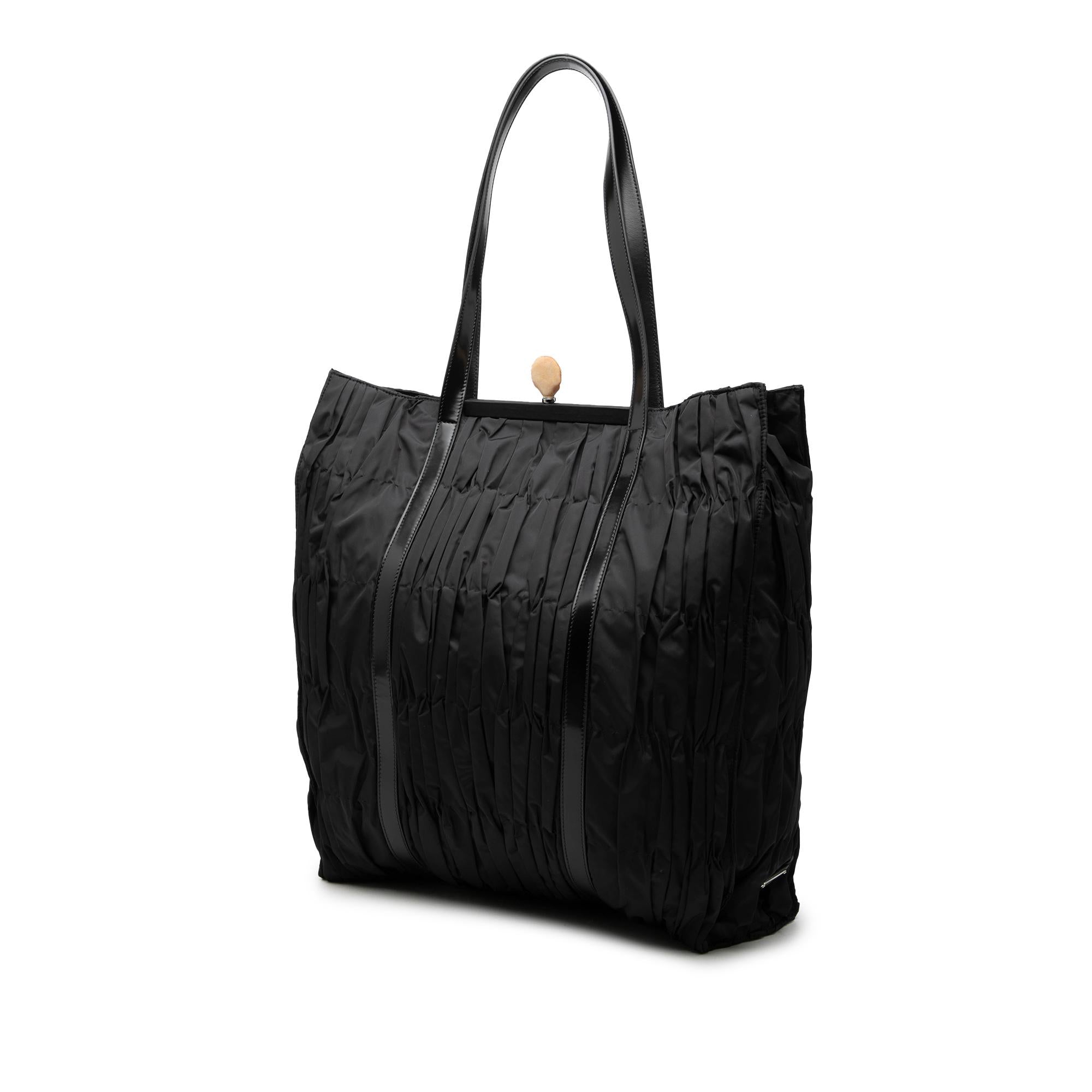 Prada Leather Trimmed Re Nylon Pleated Tote