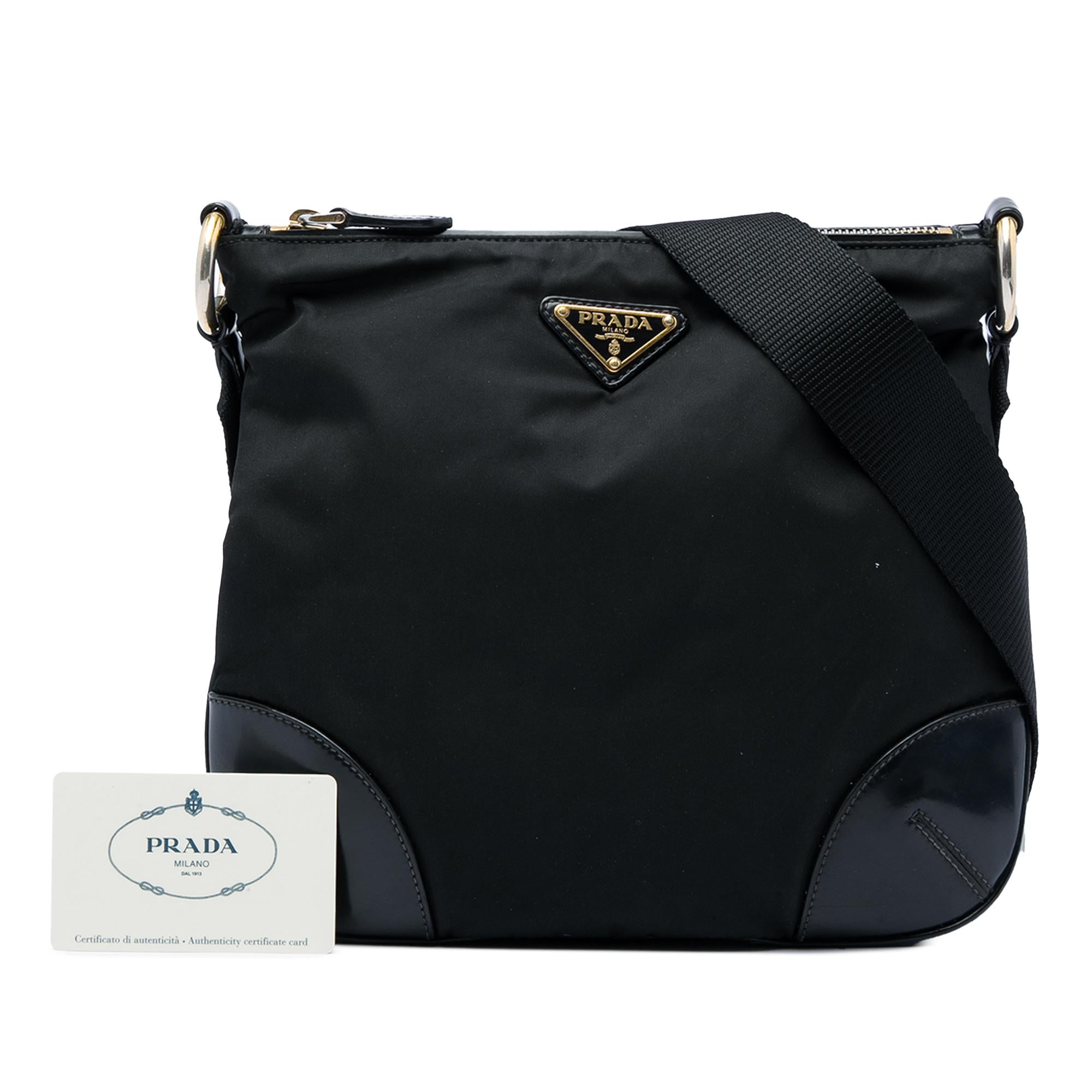 Prada Leather Trimmed Tessuto Zip Top Crossbody