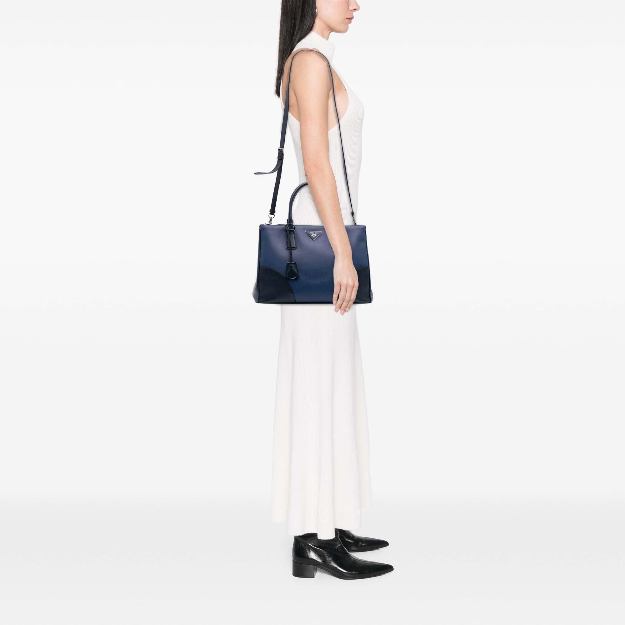 Prada Medium Bicolor Saffiano Lux Galleria Double Zip Satchel