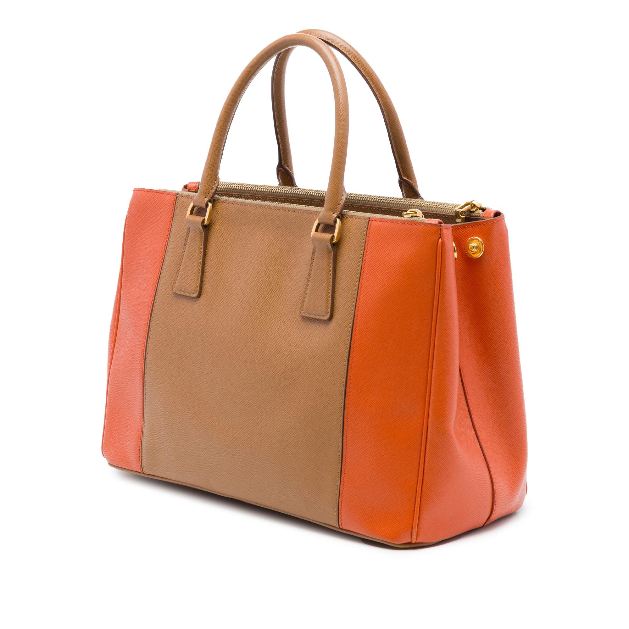 Prada Medium Bicolor Saffiano Lux Galleria Double Zip Satchel