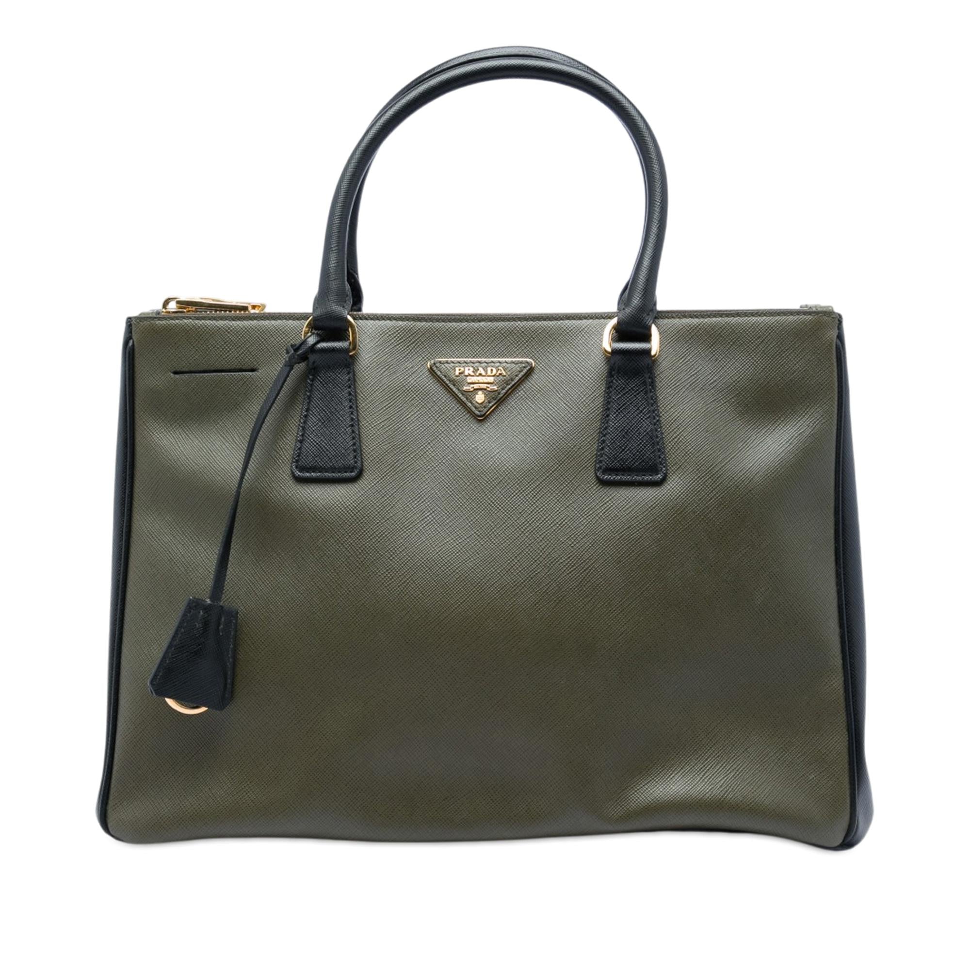 Prada Medium Bicolor Saffiano Lux Galleria Double Zip Satchel