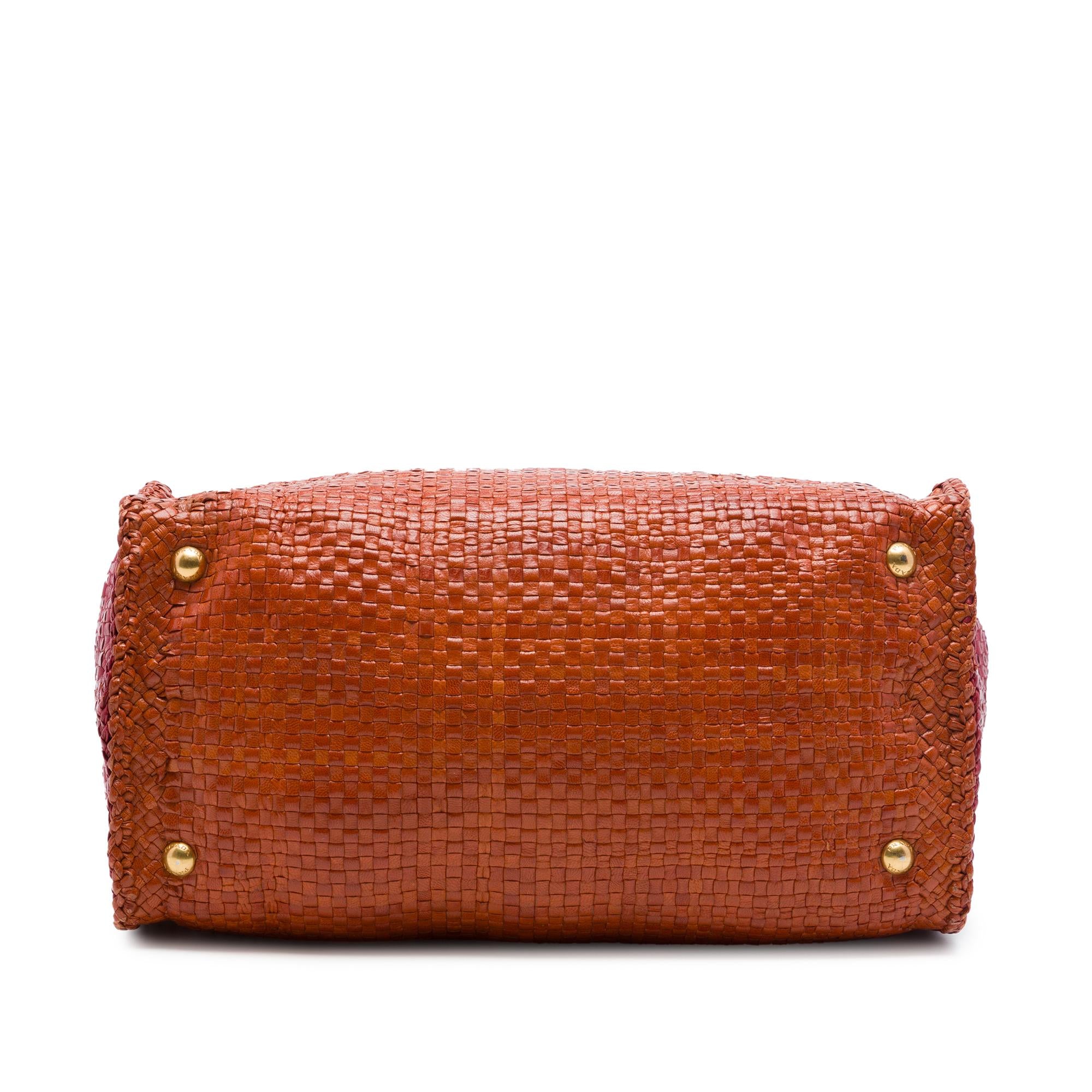 Prada Medium Bicolor Woven Goatskin Madras Shopping Tote