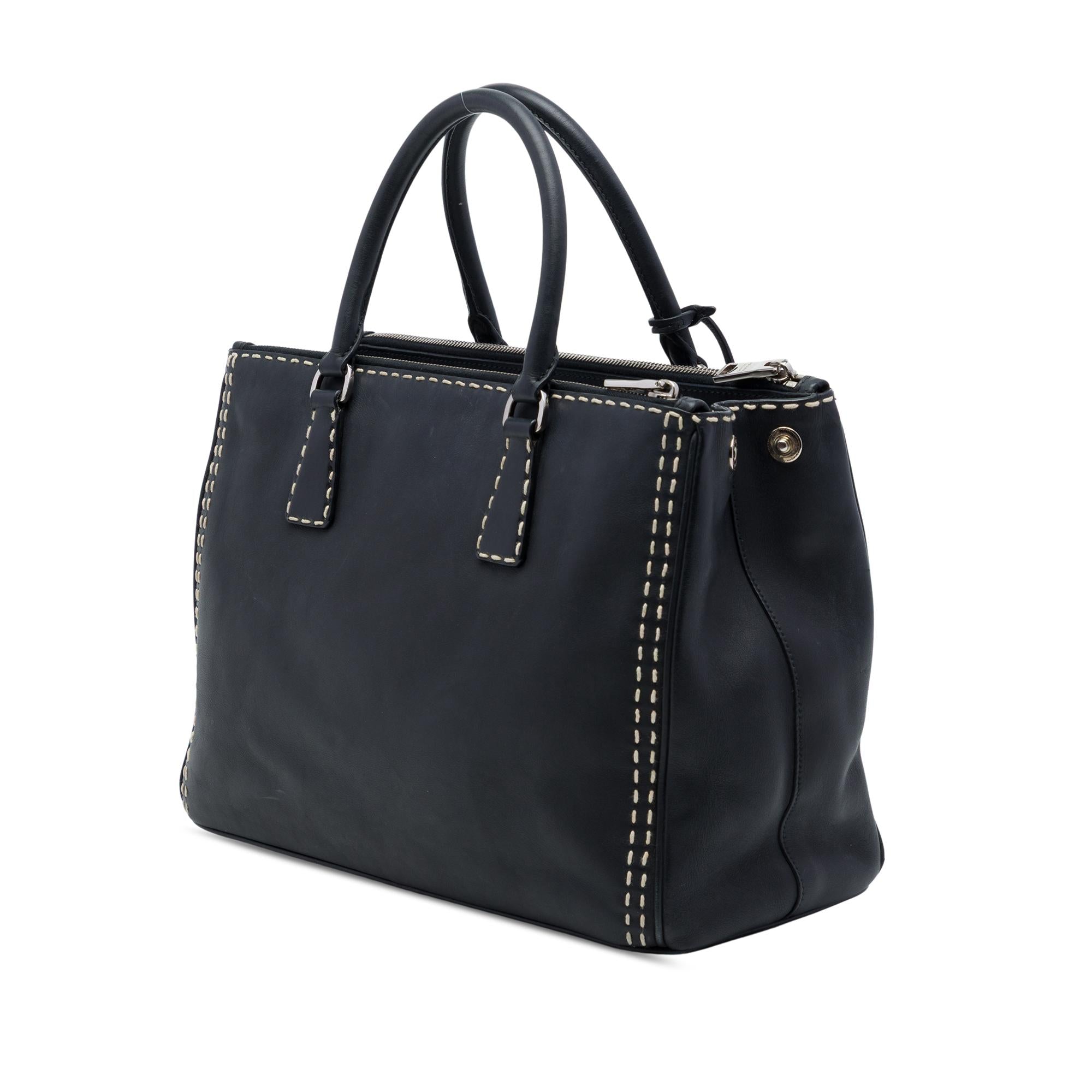 Prada Medium City Calf Hand Stitched Galleria Double Zip Satchel