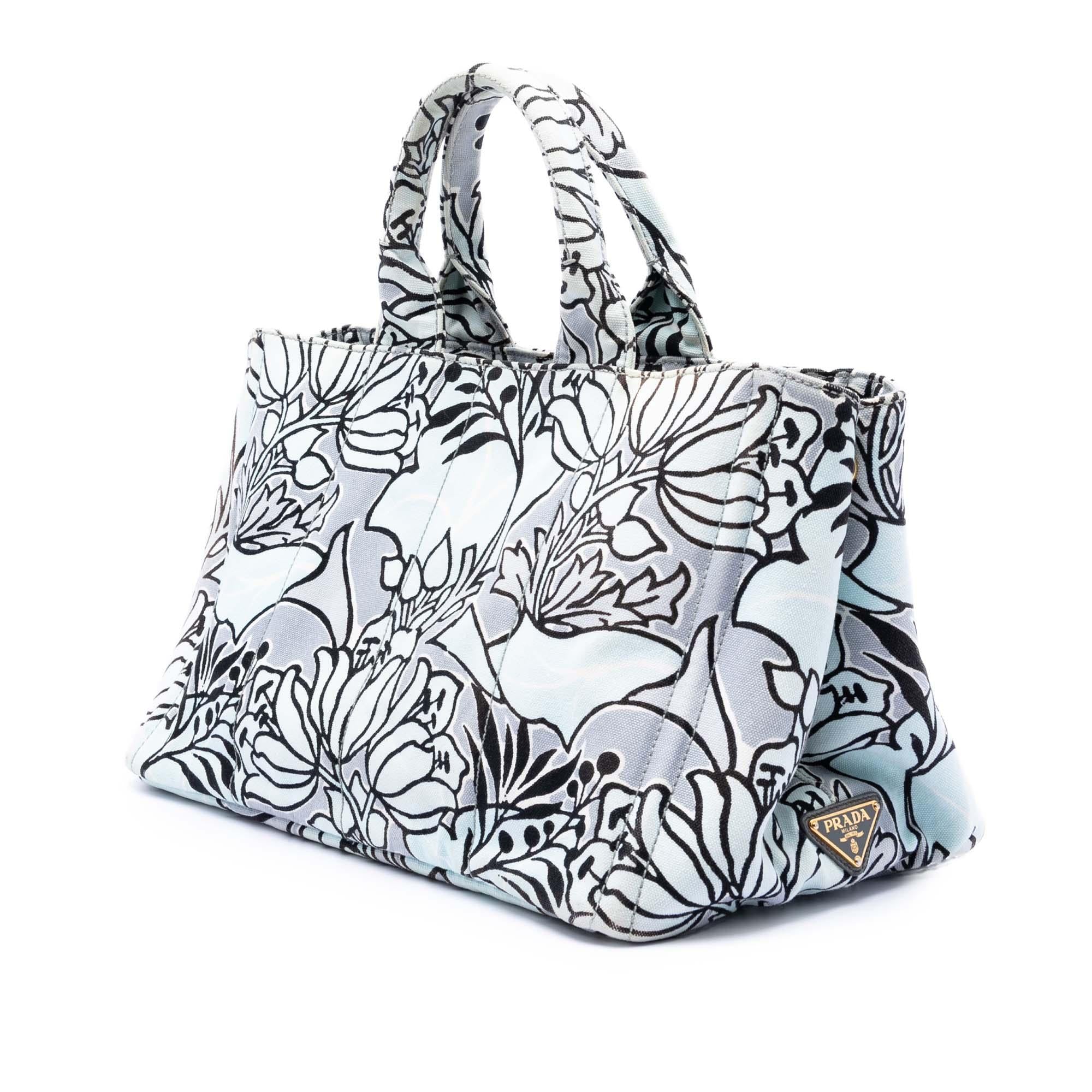 Prada Medium Floral Printed Canvas Canapa Satchel
