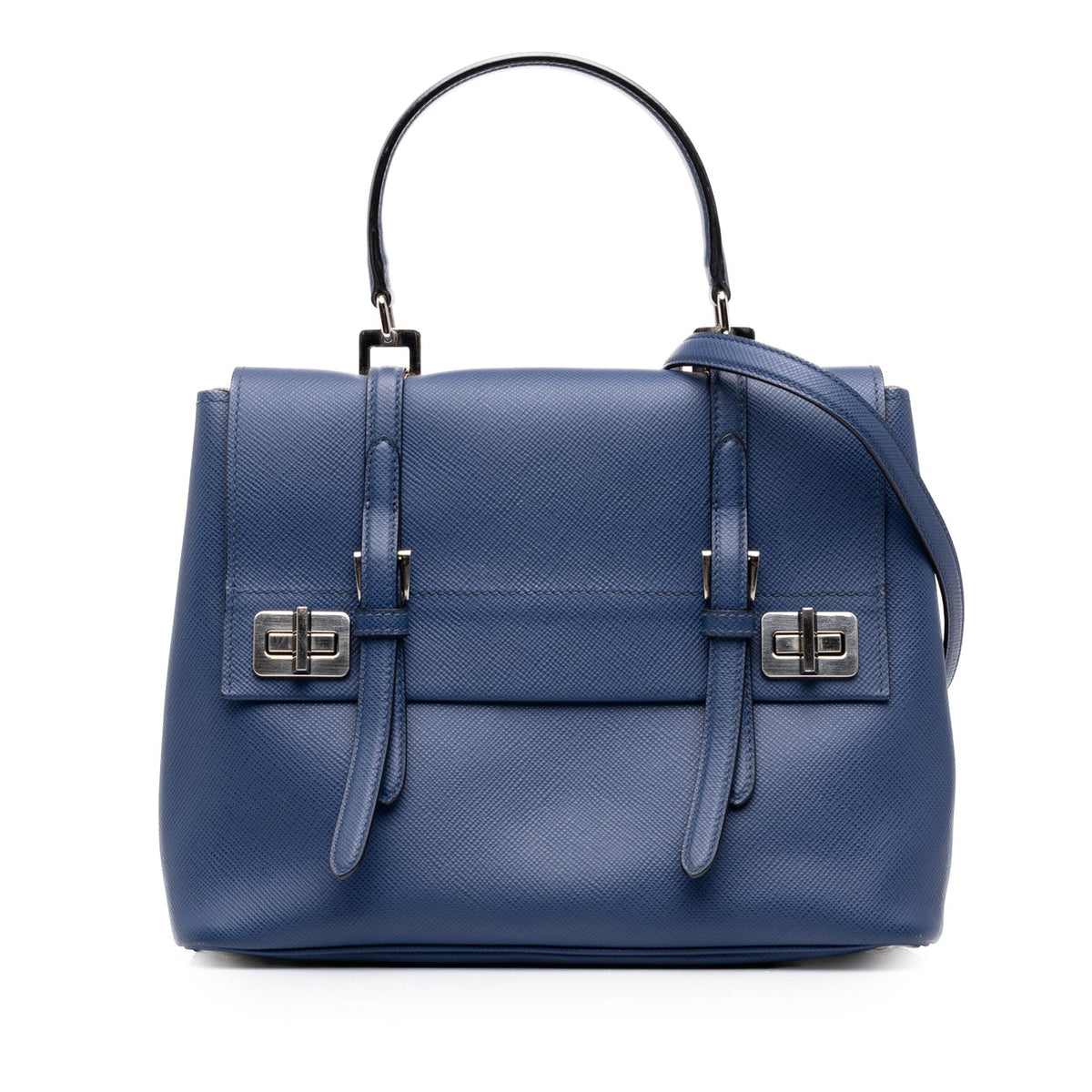 Prada Medium Saffiano Cuir Double Turnlock Satchel