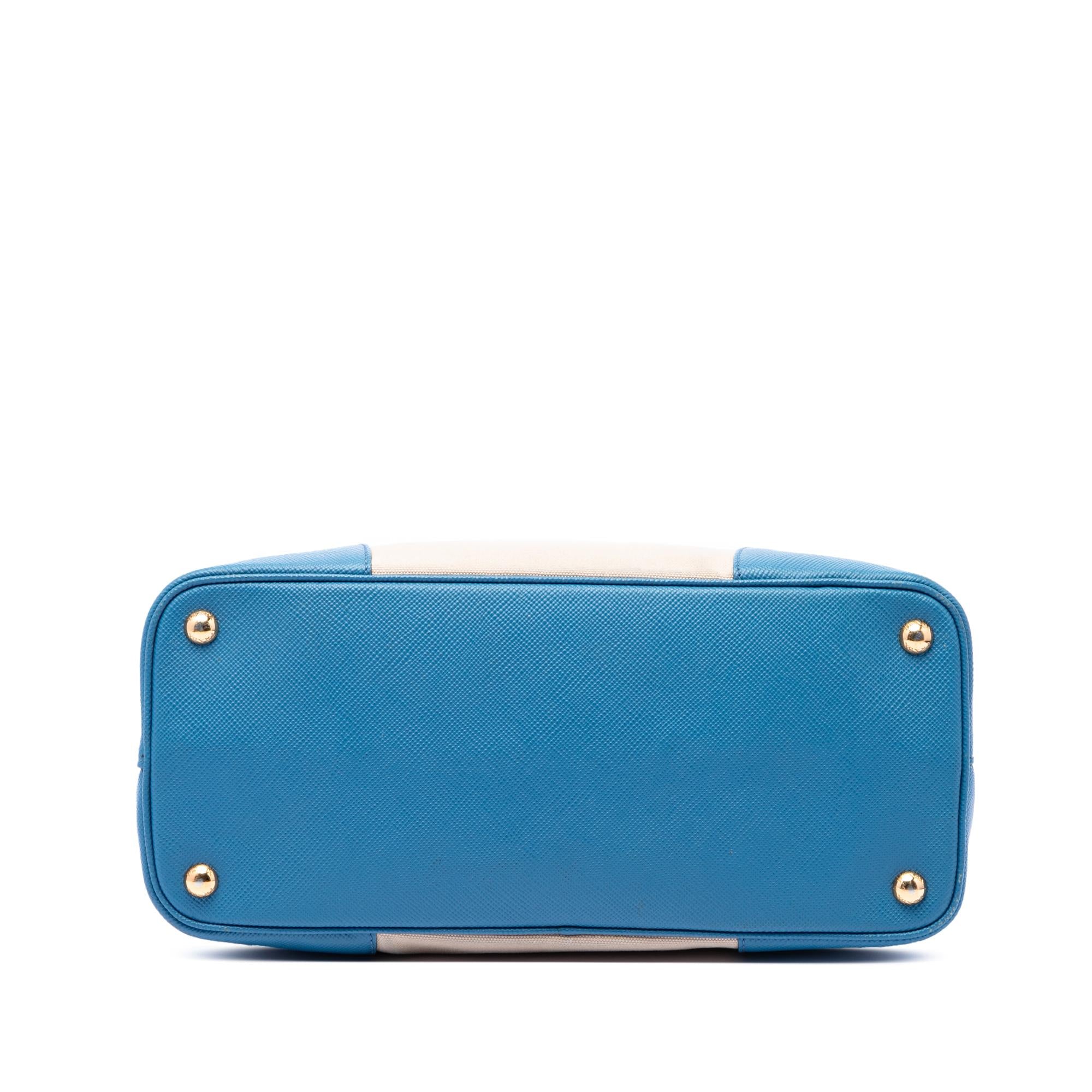 Prada Medium Saffiano Cuir Trimmed Canvas Double Satchel