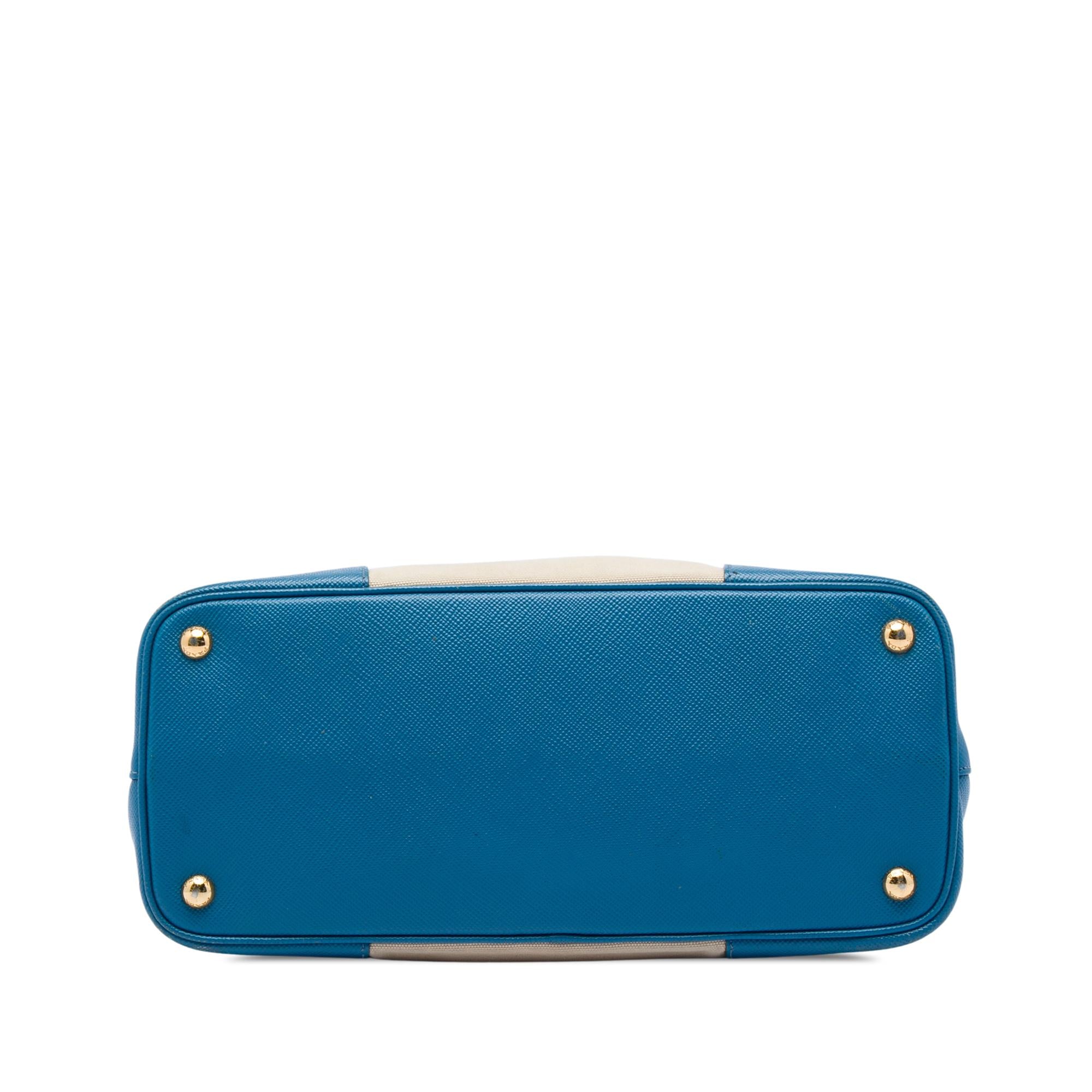 Prada Medium Saffiano Cuir Trimmed Canvas Double Satchel