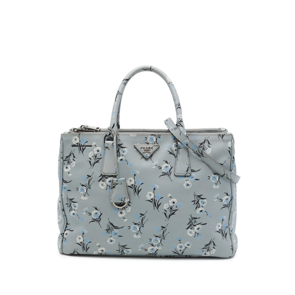 Prada Medium Saffiano Lux Galleria Floral Print Double Zip Satchel